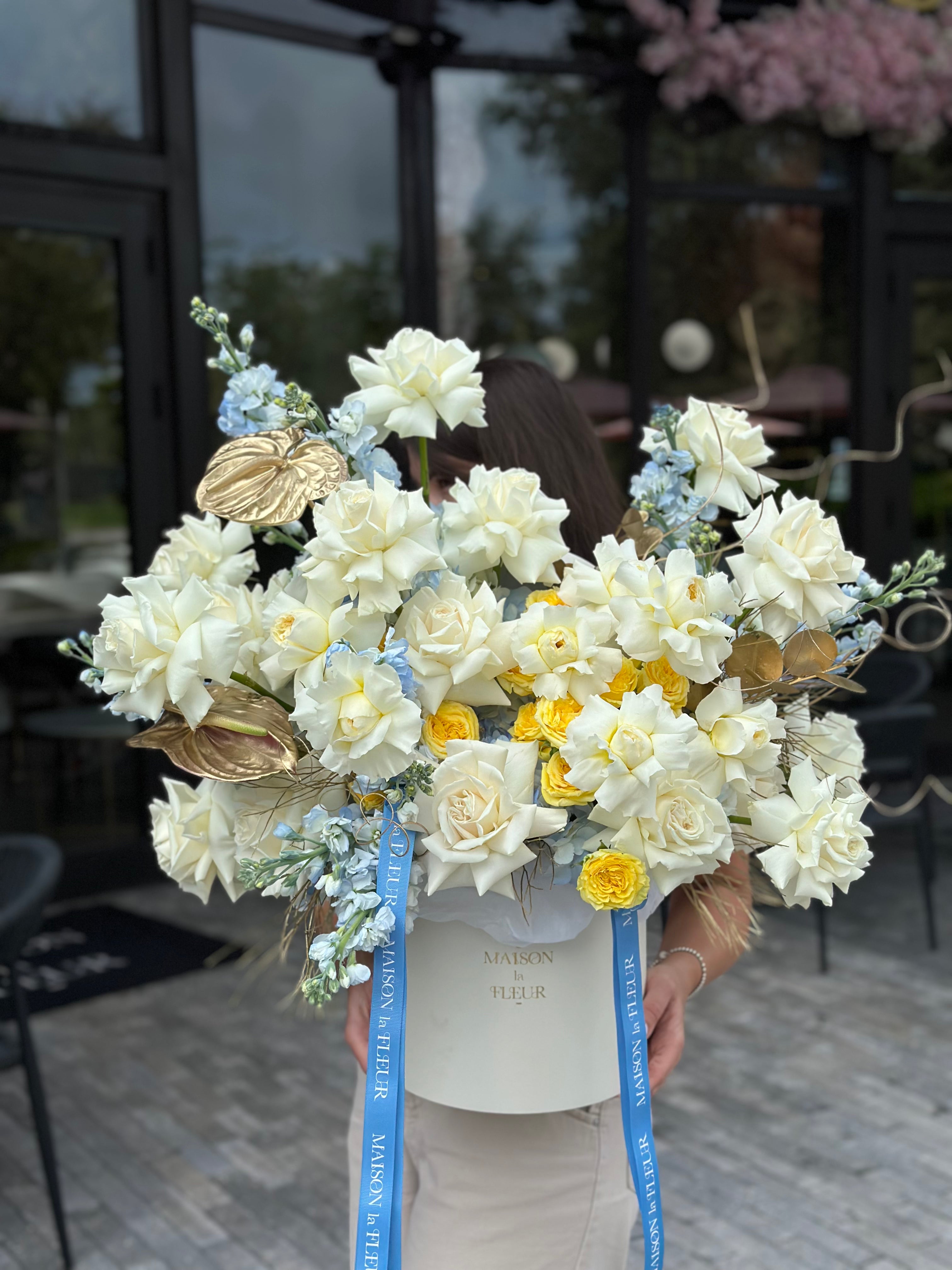 You Are My Sunshine -  jumbo hydrangeas, premium roses, anthurium, lisianthus, italian ruscus