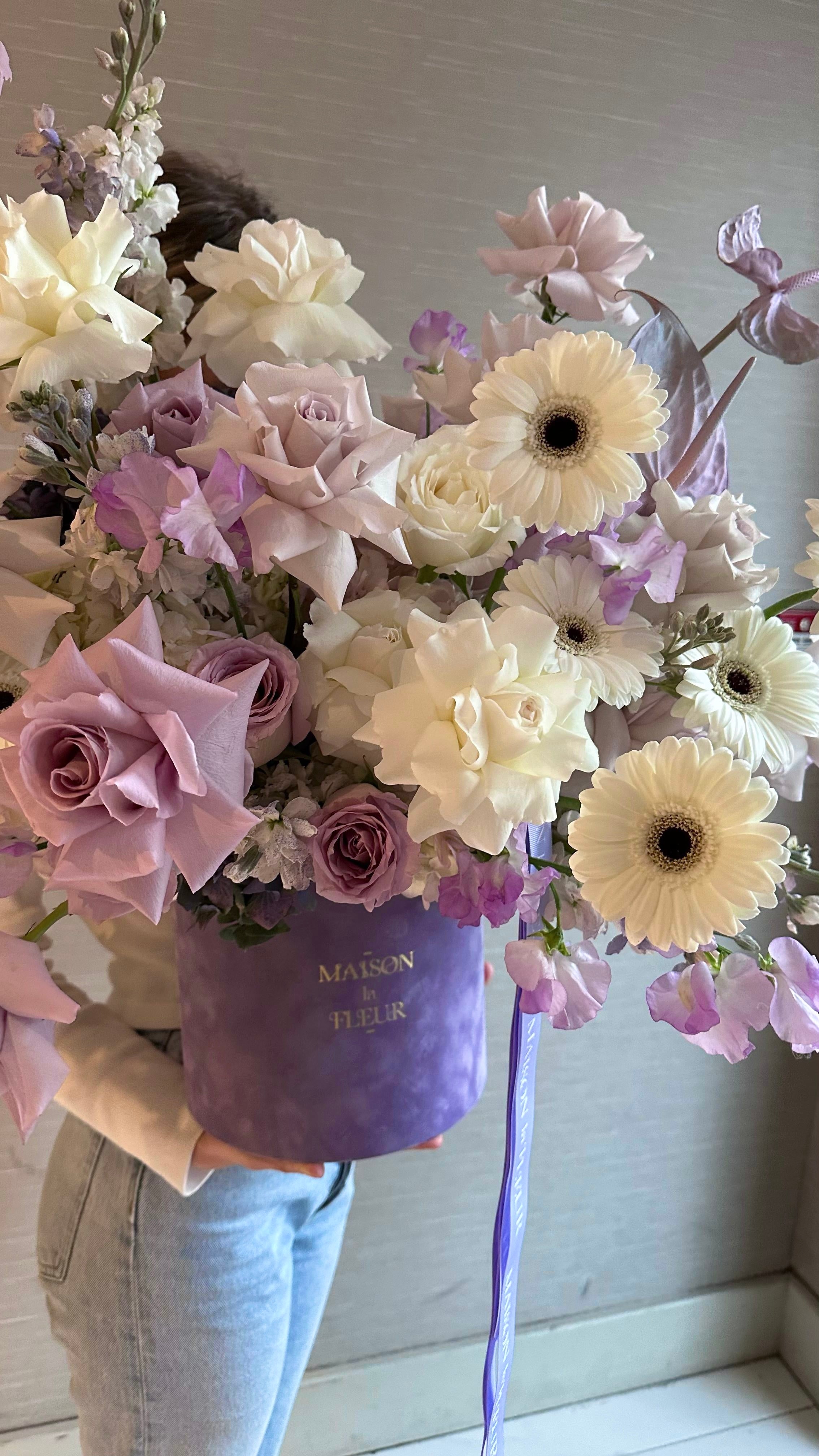 Lavender Mist - Premium long stem roses, David Austin garden roses, gerbera, sweet pea, anthurium, and stock flower