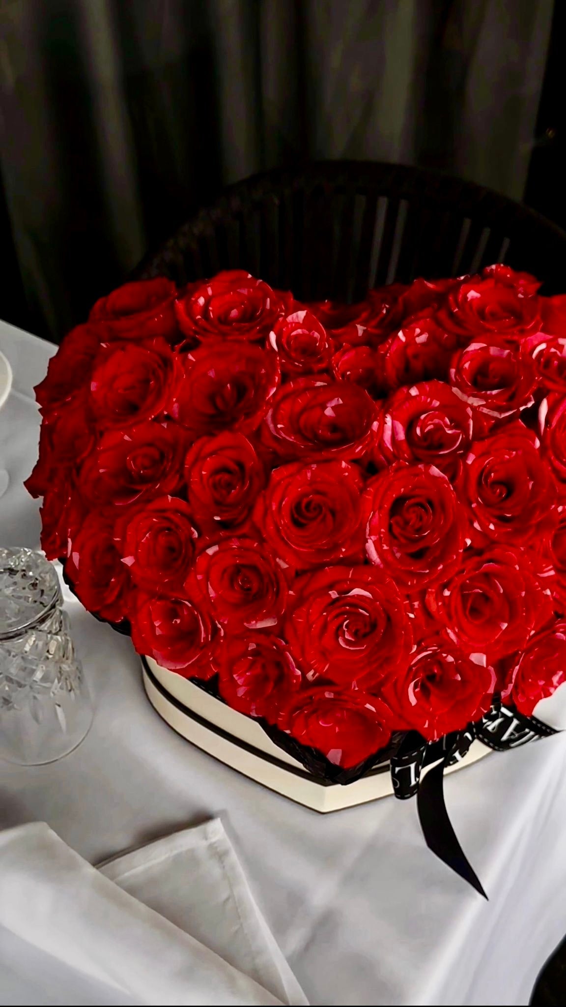 All of my heart - Heart Shaped box arrangement filled with Long stem premium roses(Red wildcat color) - Maison la Fleur