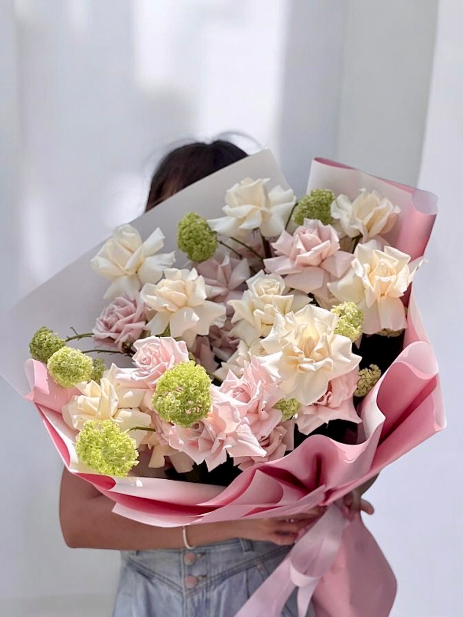 Alluring Tenderness - premium 2 dozen long stem roses with viburnum - Maison la Fleur