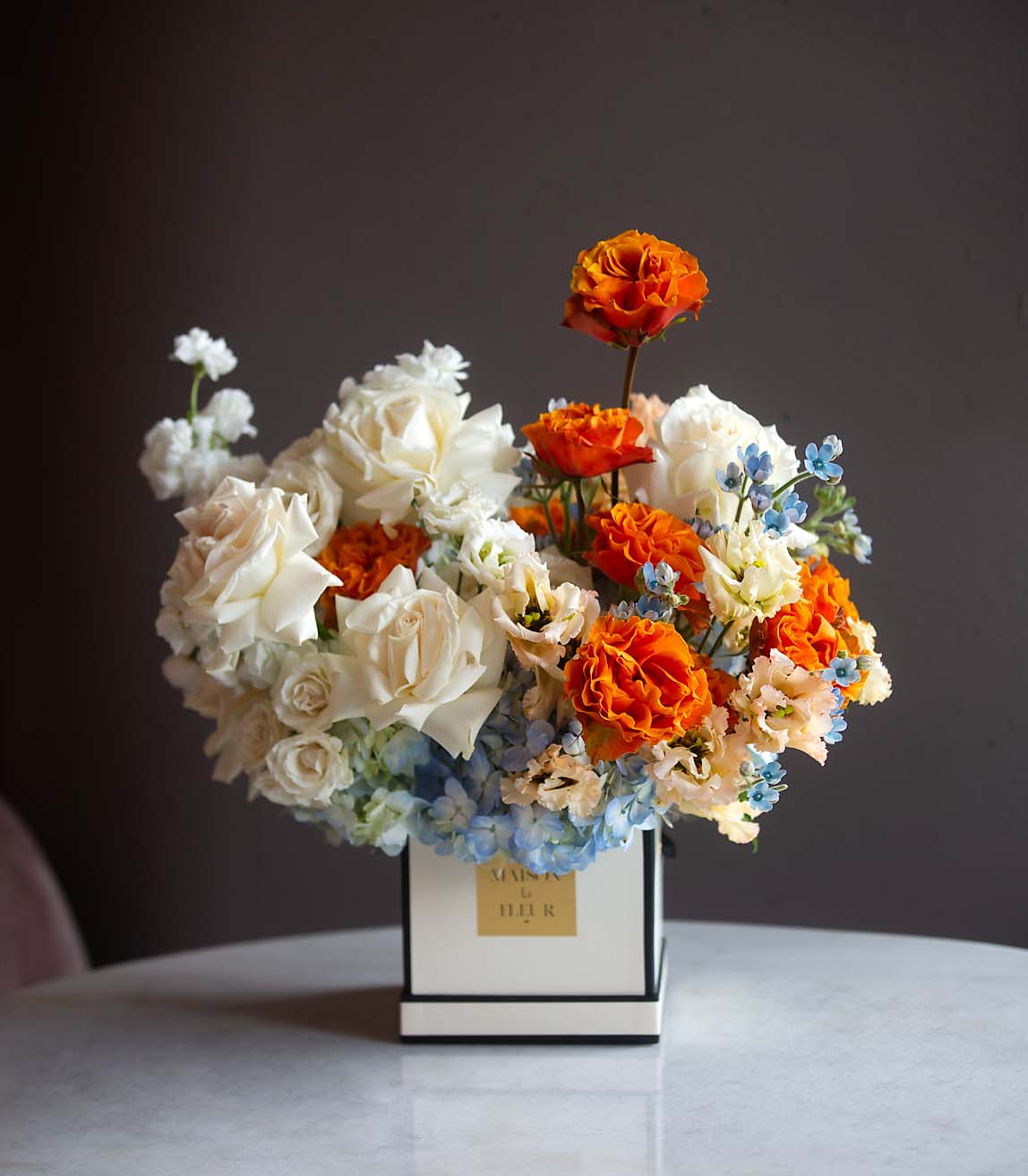 Amber Sky - European style loose arrangement with premium garden and long stem roses, hydrangea and lisianthus - Maison la Fleur