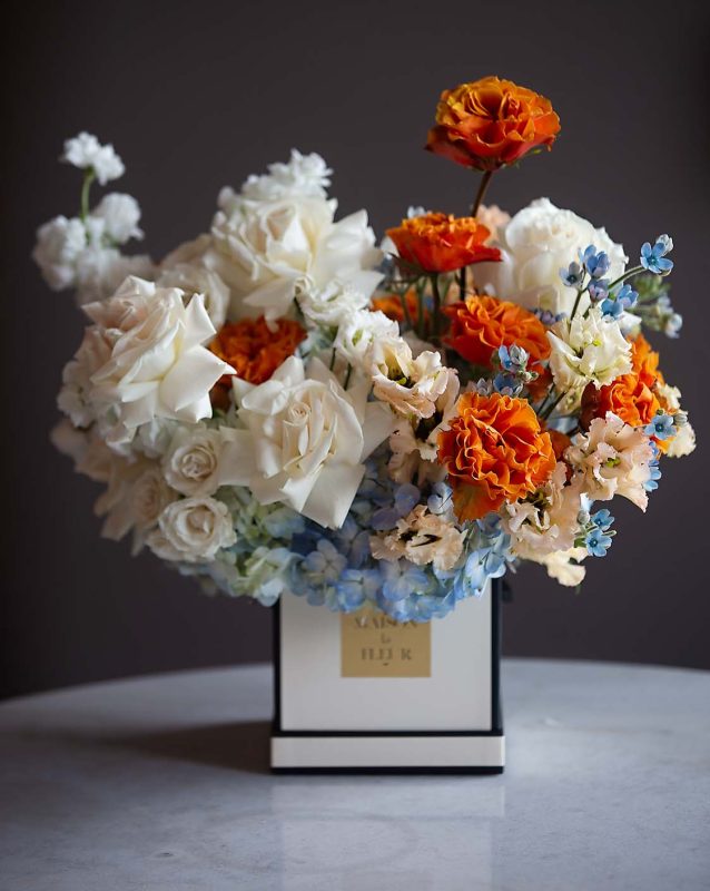 Amber Sky - European style loose arrangement with premium garden and long stem roses, hydrangea and lisianthus - Maison la Fleur