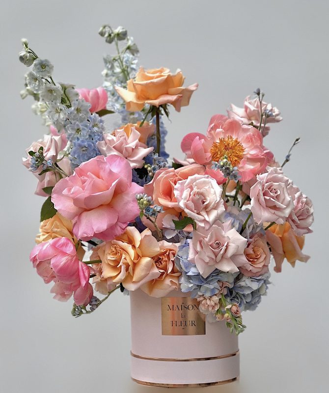Amour Céleste - premium roses, peonies, hydrangea, delphinium, tweedia flower - Maison la Fleur