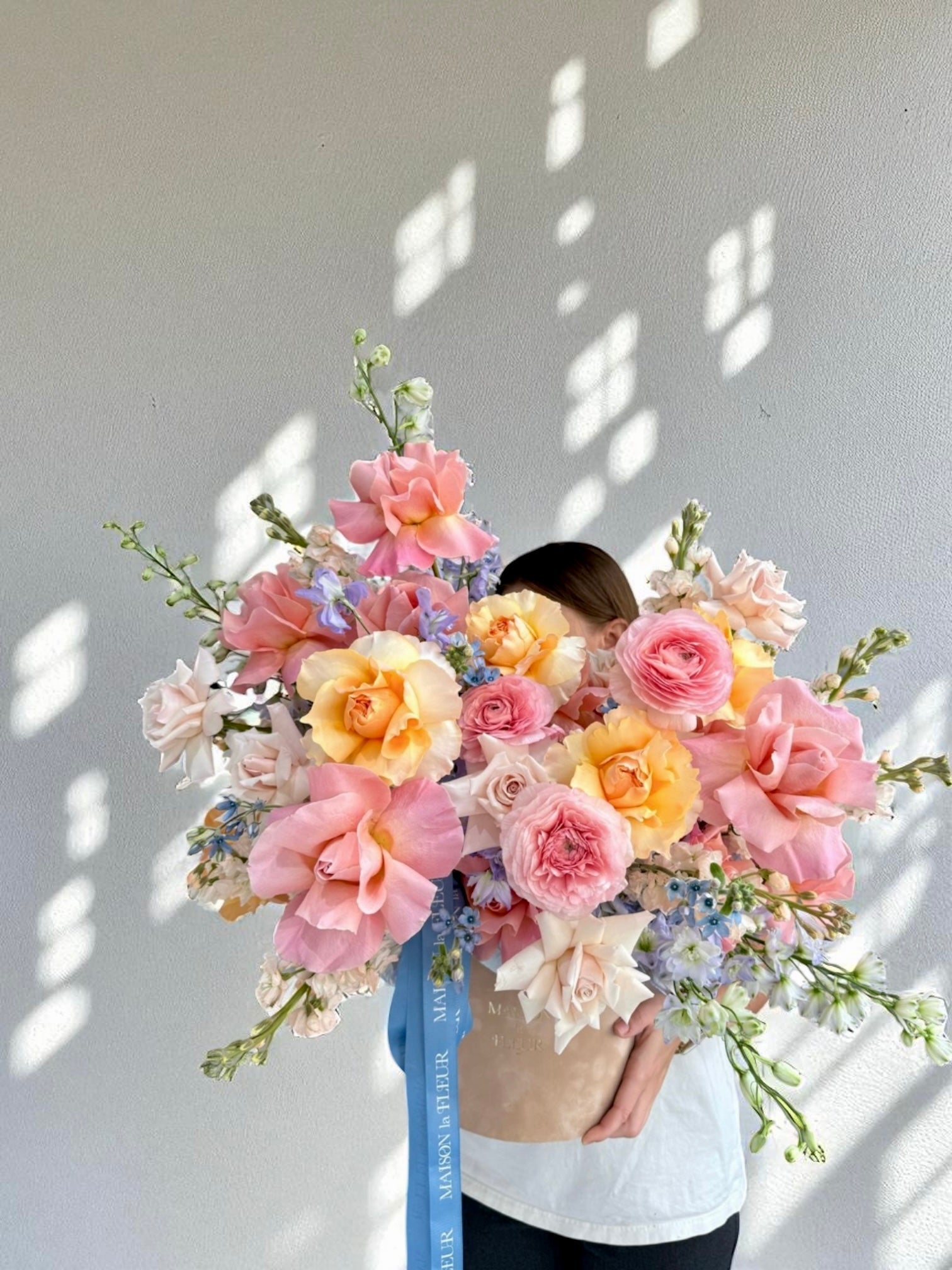 Amour Céleste - premium roses, peonies, hydrangea, delphinium, tweedia flower - Maison la Fleur