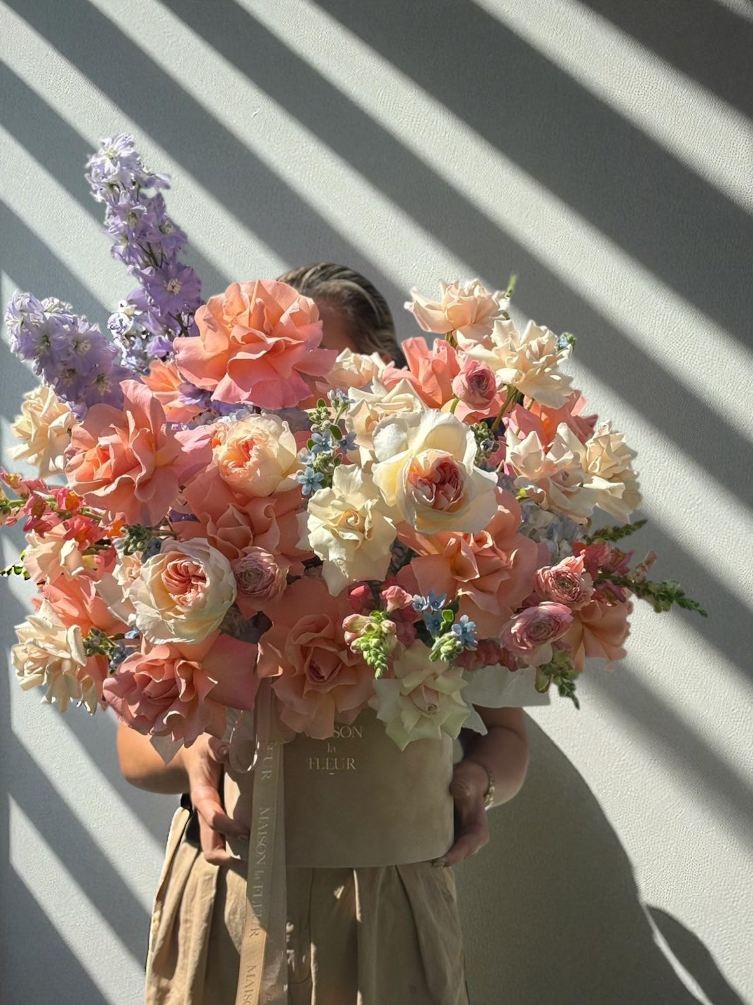 Amour Céleste - premium roses, peonies, hydrangea, delphinium, tweedia flower - Maison la Fleur