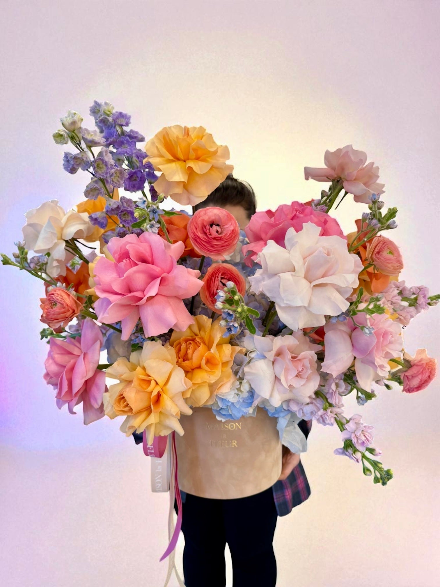 Amour Céleste - premium roses, peonies, hydrangea, delphinium, tweedia flower - Maison la Fleur