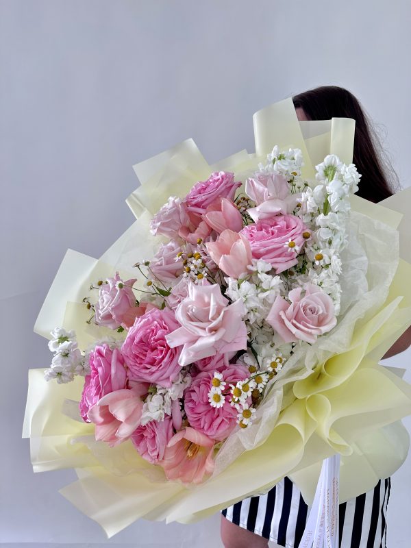 Appetite for Pink - premium O’Hara roses, tulips, long stem roses, stock flowers, hydrangea - Maison la Fleur