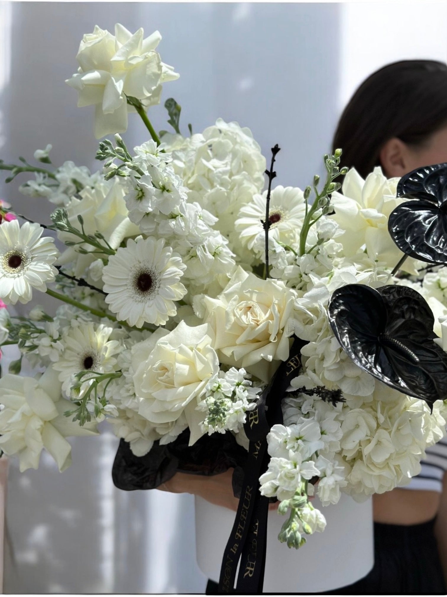 Belle Chance - white hydrangea, calla lilies, anemones, white roses, stock flowers - Maison la Fleur