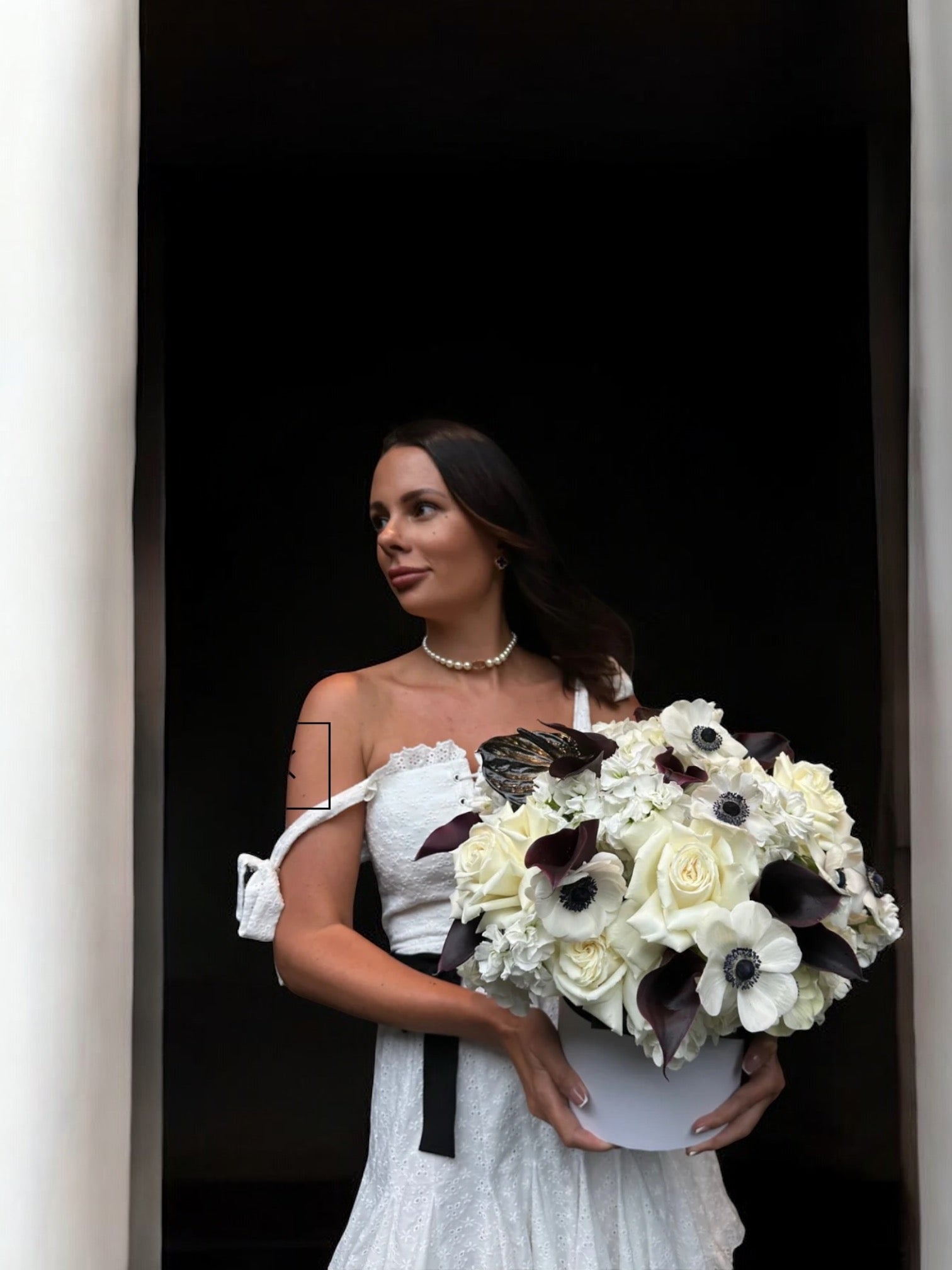 Bonne Chance! - white hydrangea, calla lilies, anemones, white roses, stock flowers - Maison la Fleur