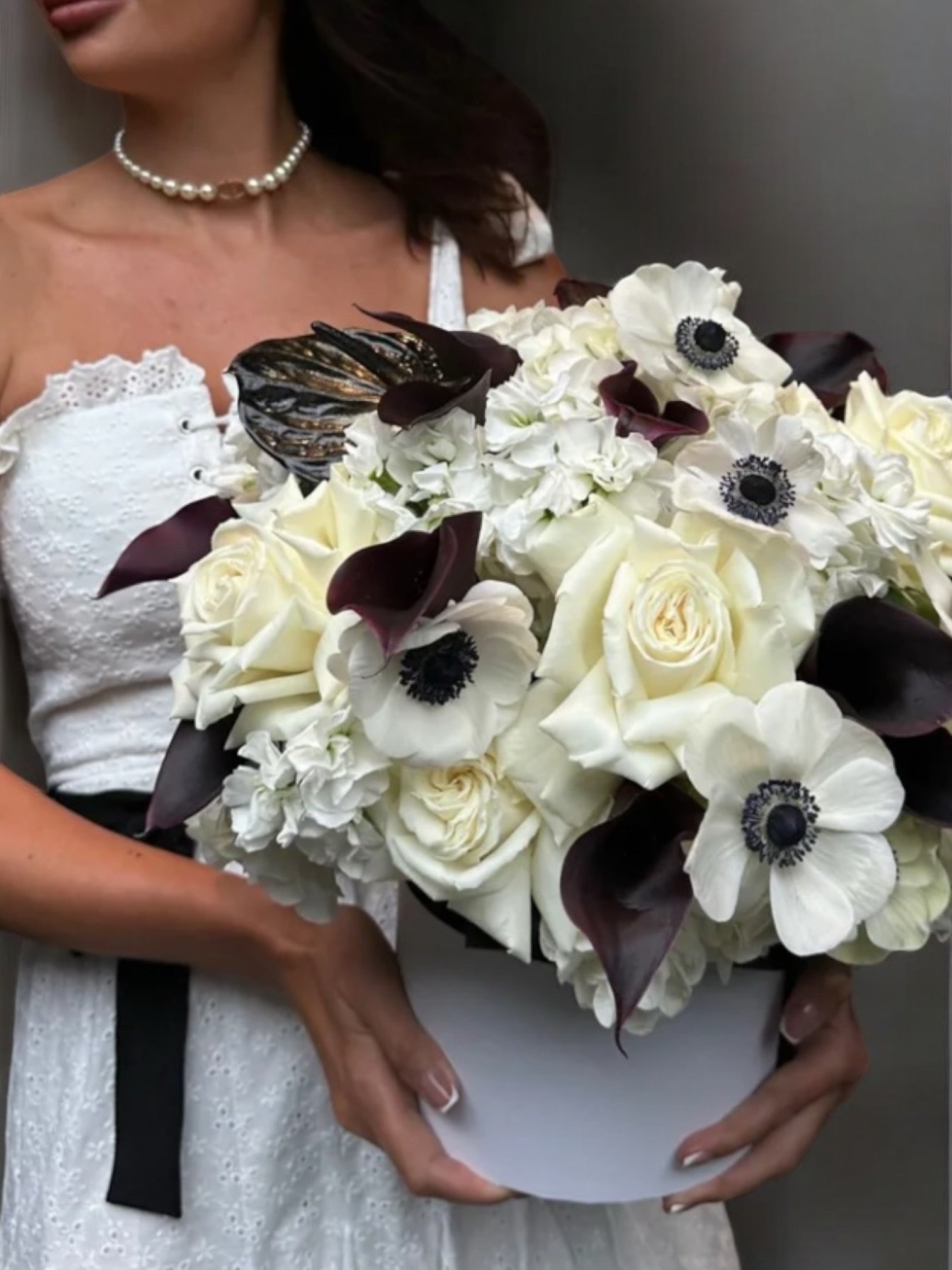 white and black calla lily bouquet Calla Lilies And White Roses Bouquet Flowers | Shop Bonne Chance!