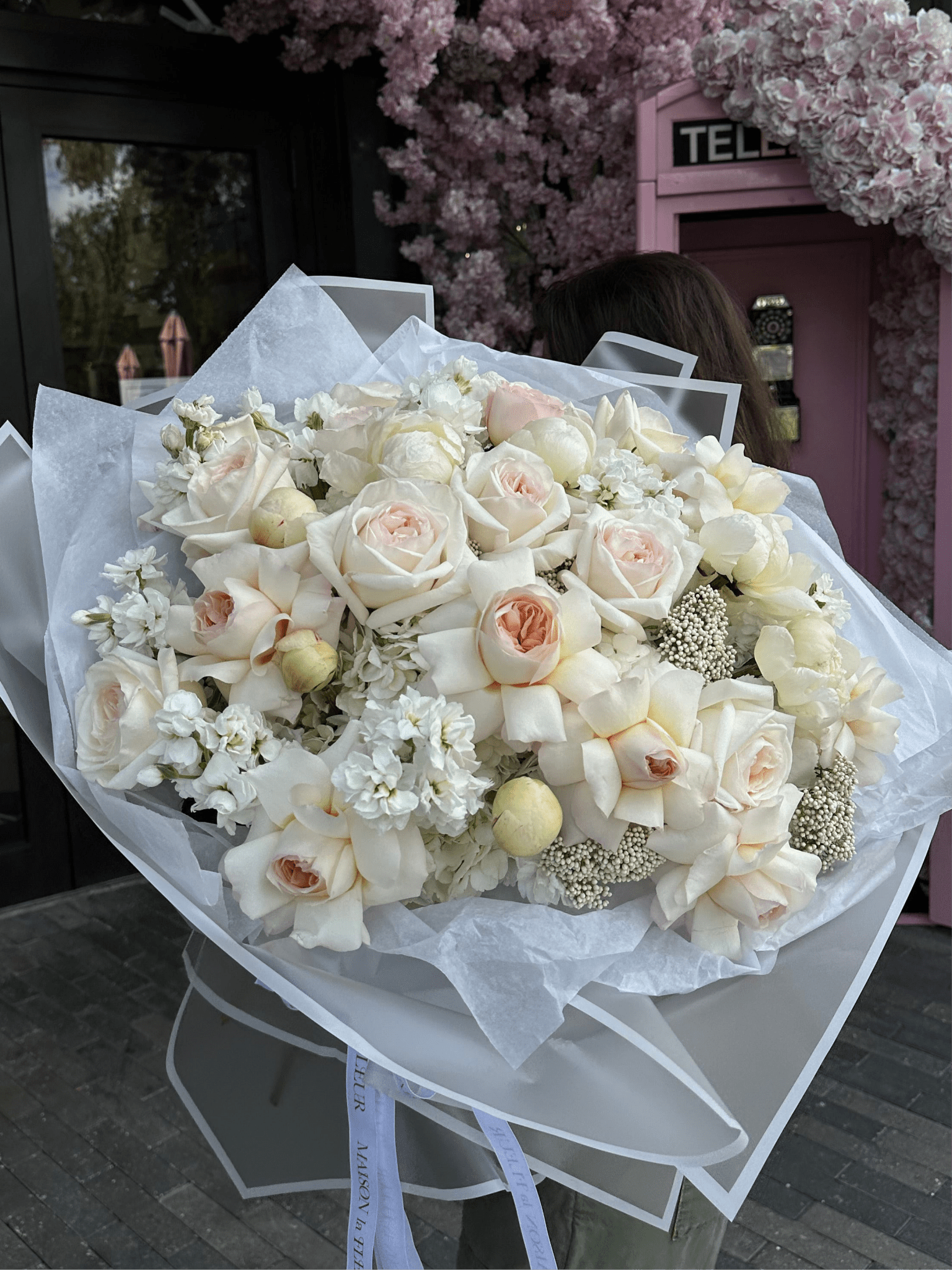 Chantilly Lace - garden roses, peonies, rice flowers, stock, hydrangeas - Maison la Fleur