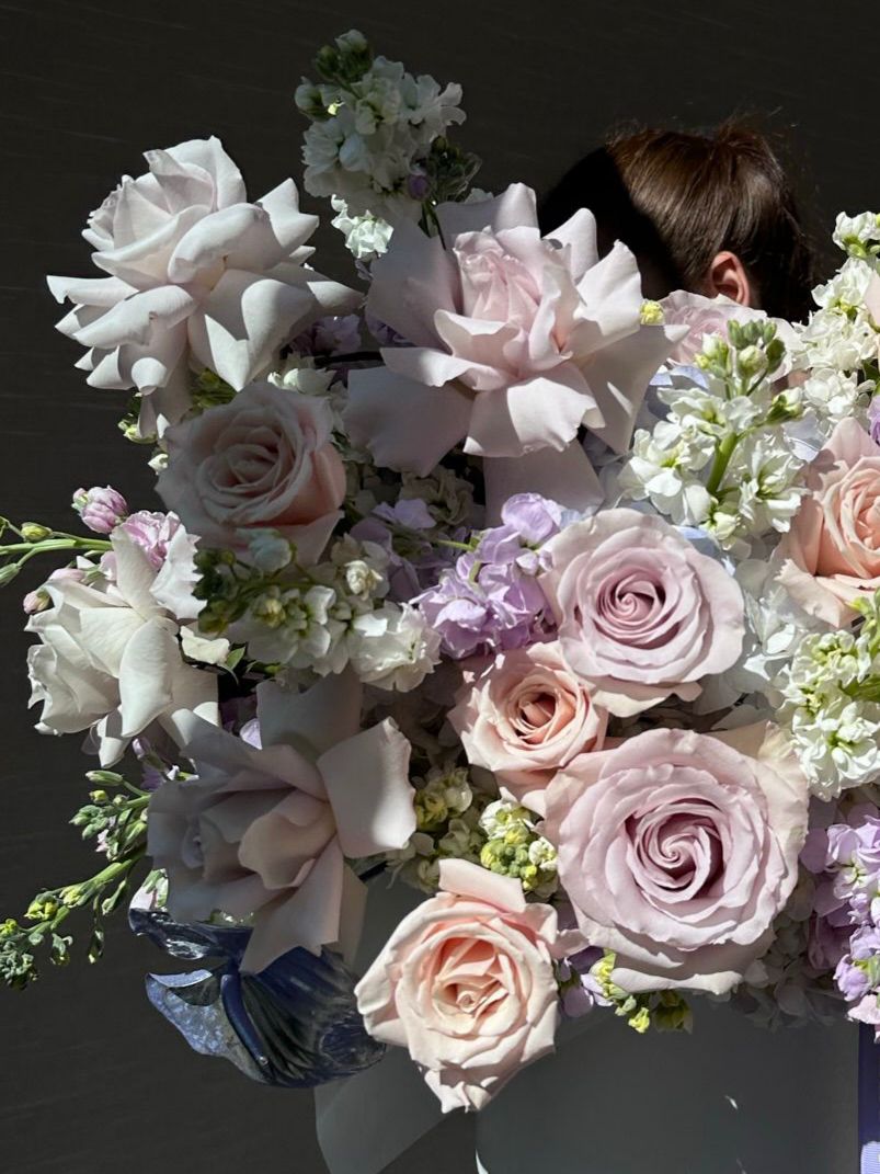 Do you Lilac ? Long stem roses, hydrangeas , anthurium color enhanced ...