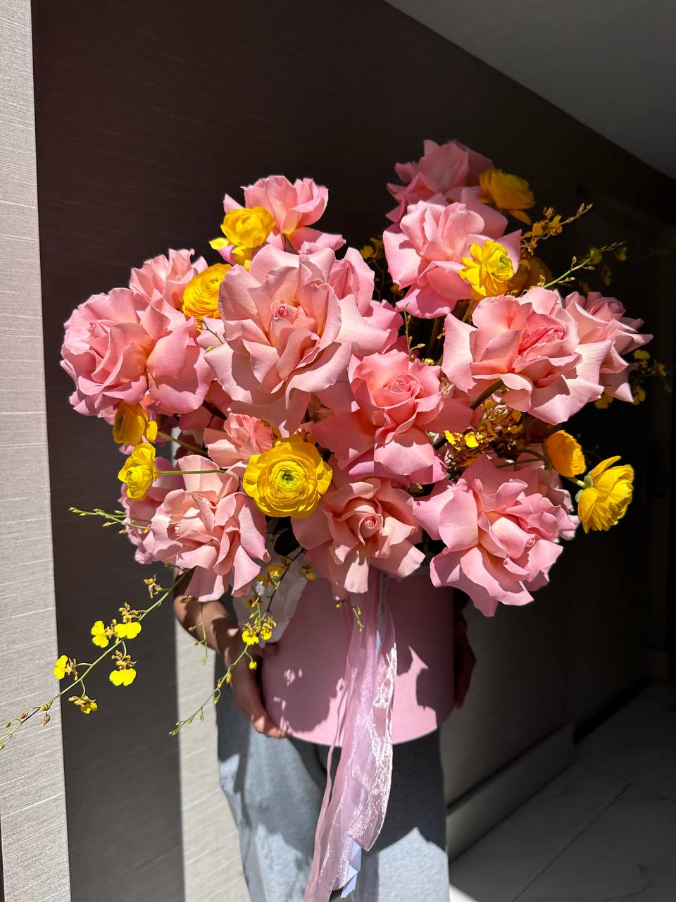 Euphoric Sun - long stem roses, ranunculus and Oncidium - Maison la Fleur