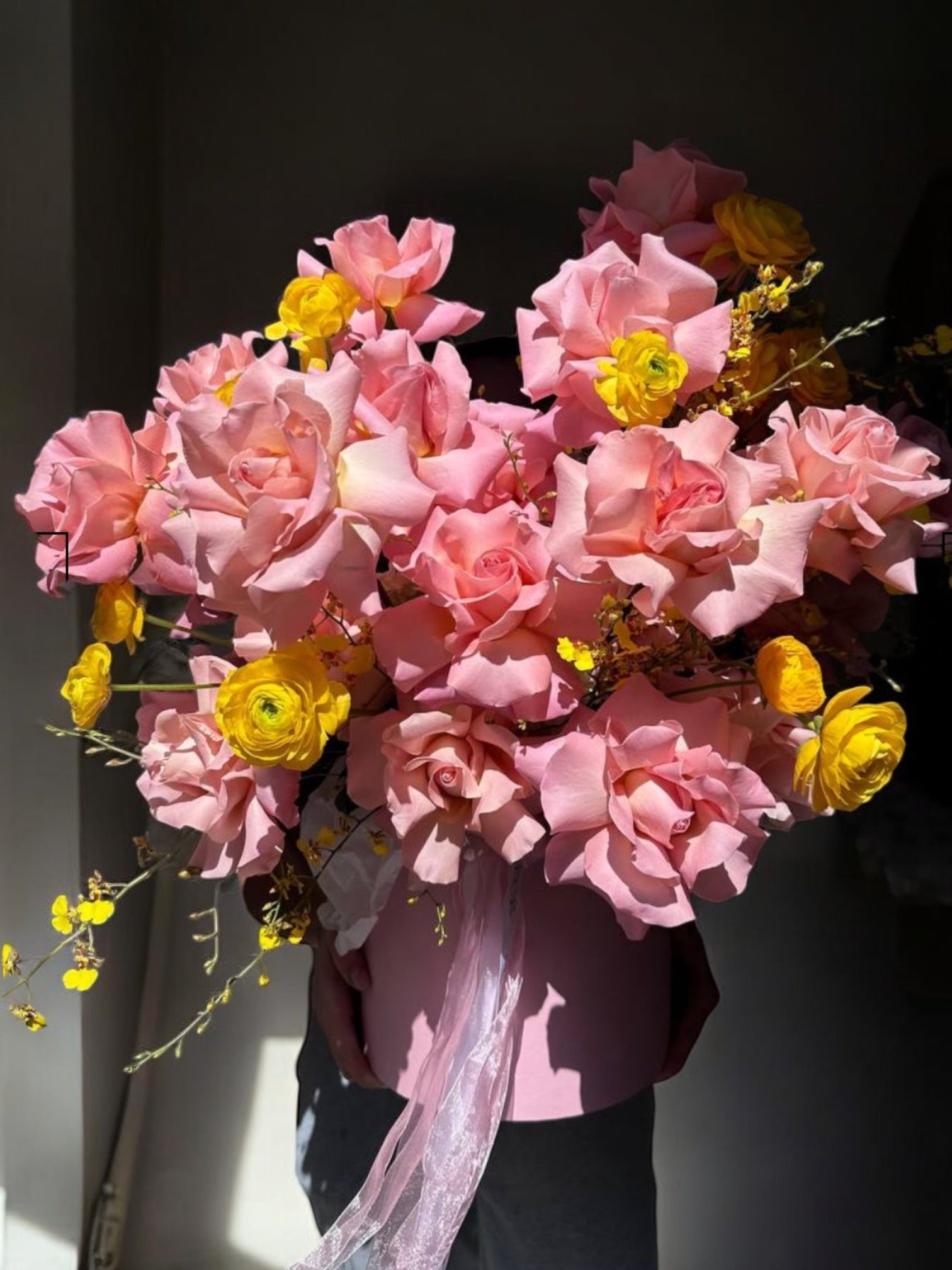 Euphoric Sun - long stem roses, ranunculus and Oncidium - Maison la Fleur