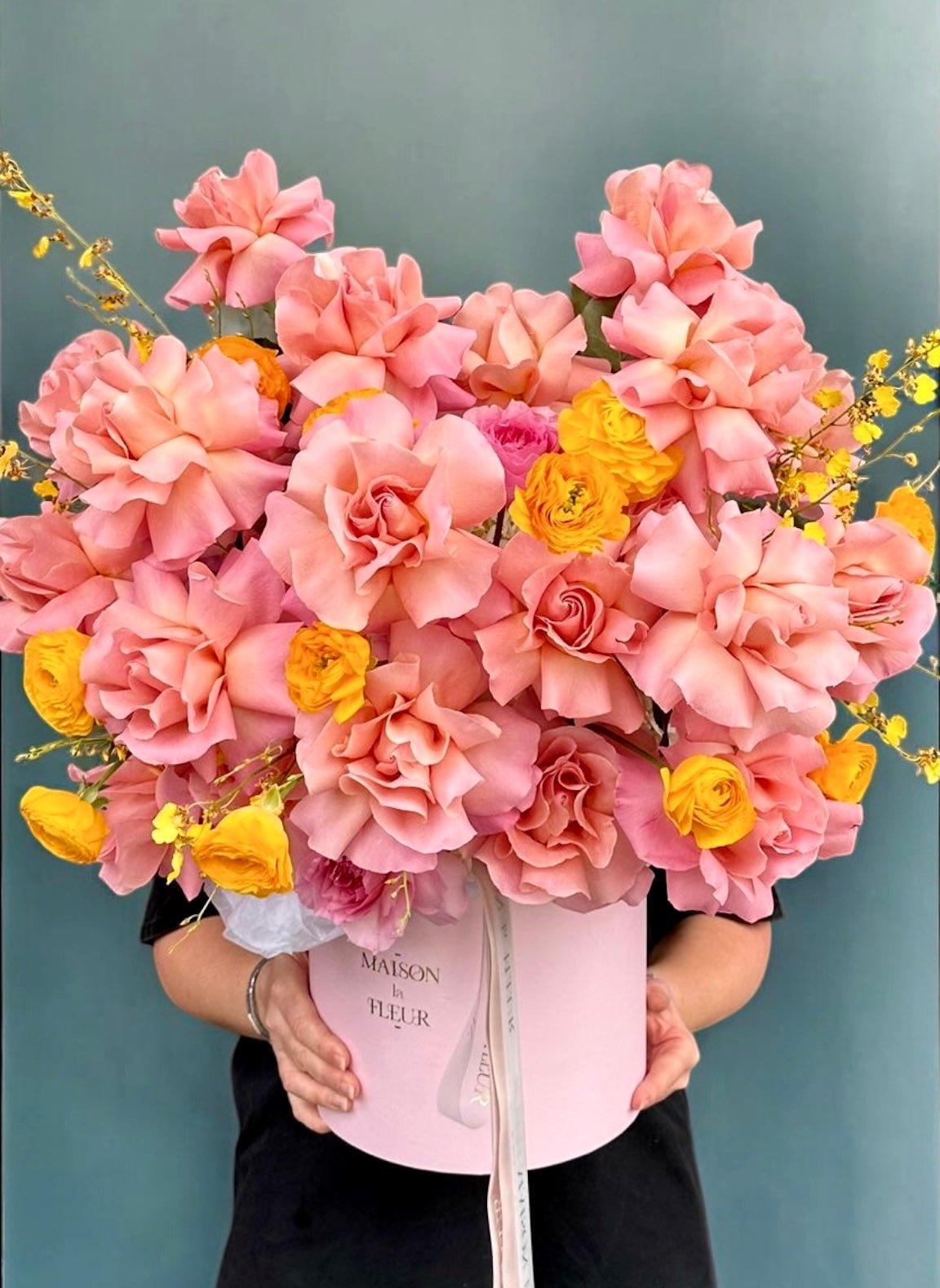 Euphoric Sun - long stem roses, ranunculus and Oncidium - Maison la Fleur