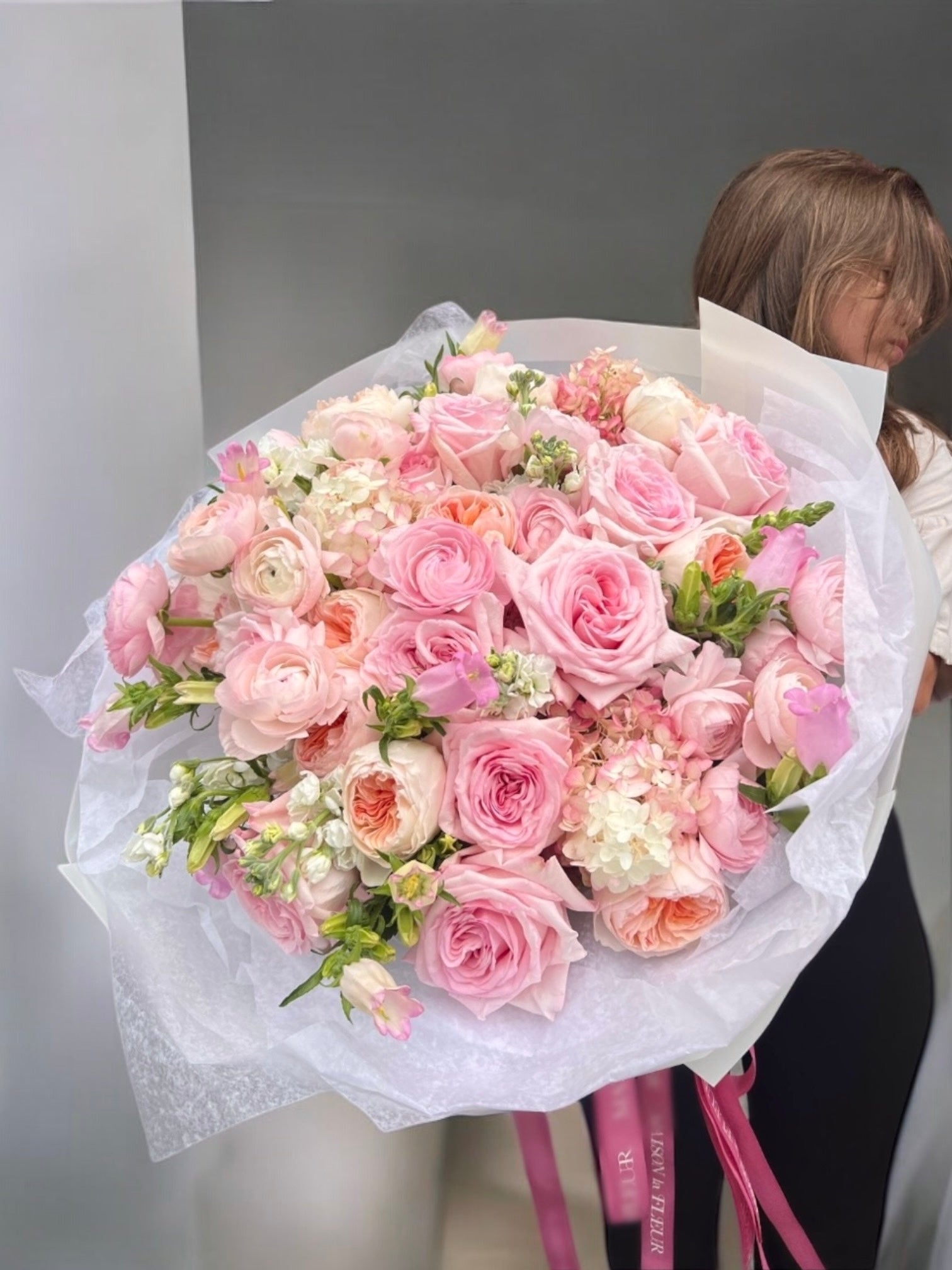 Fit for a Fairytale - Premium pink O’Hara roses, hydrangea, ranunculus, garden roses, and stock flowers - Maison la Fleur