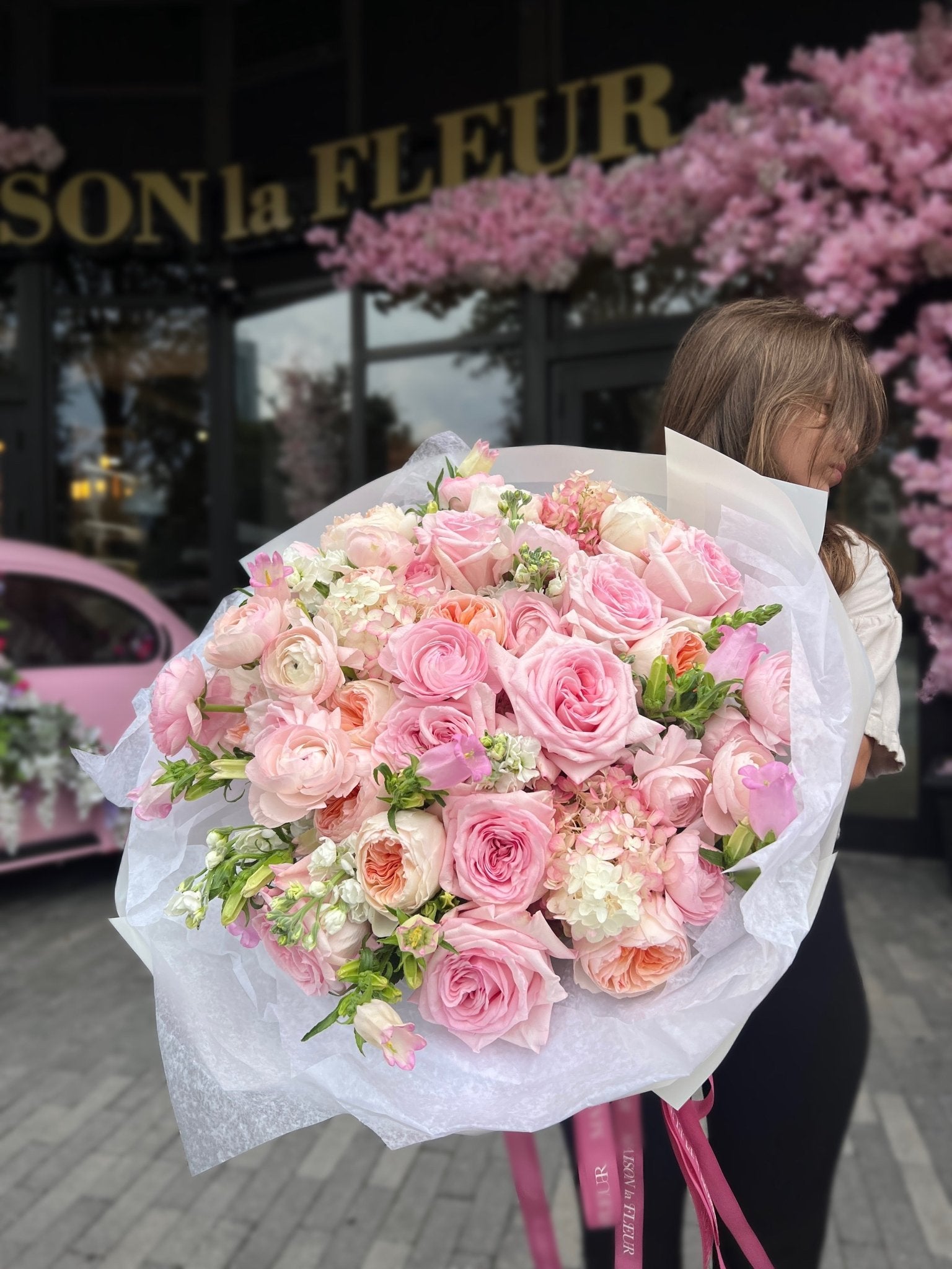 Fit for a Fairytale - Premium pink O’Hara roses, hydrangea, ranunculus, garden roses, and stock flowers - Maison la Fleur