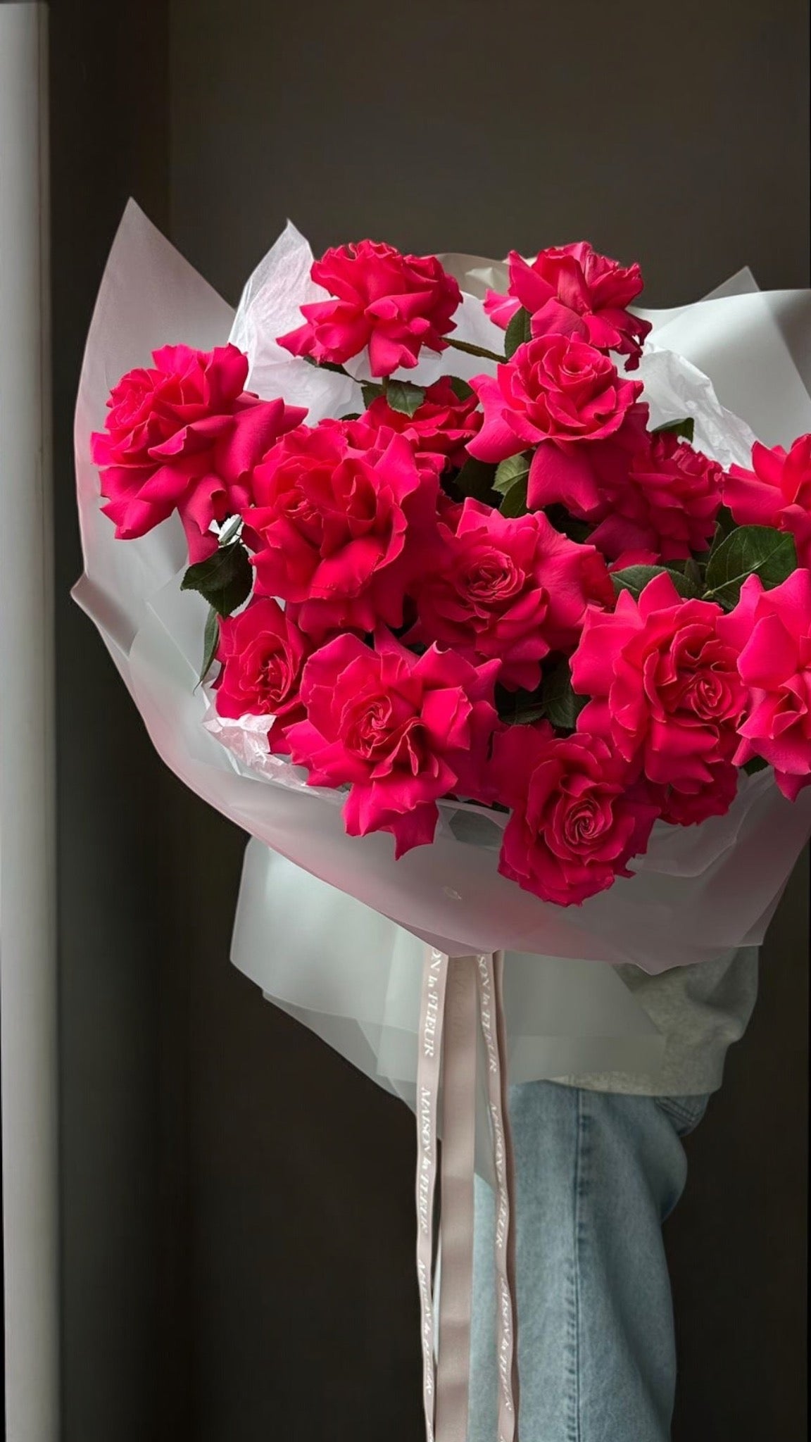 "Hot For You!" - 2 Dozen long stem hot pink premium roses - Maison la Fleur