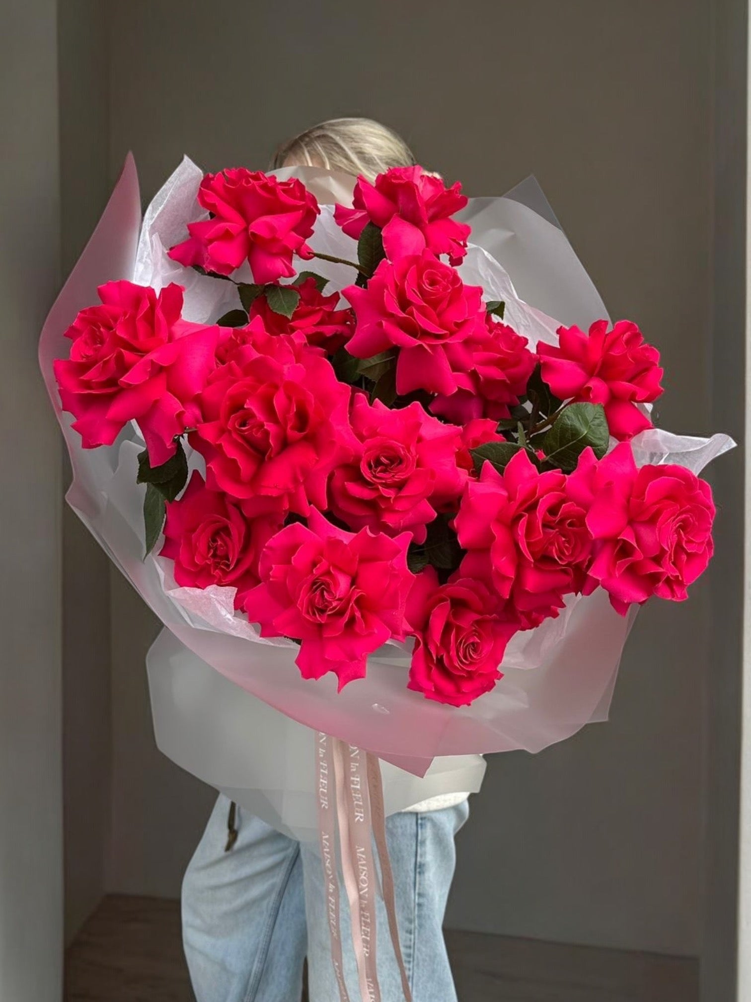 "Hot For You!" - 2 Dozen long stem hot pink premium roses - Maison la Fleur