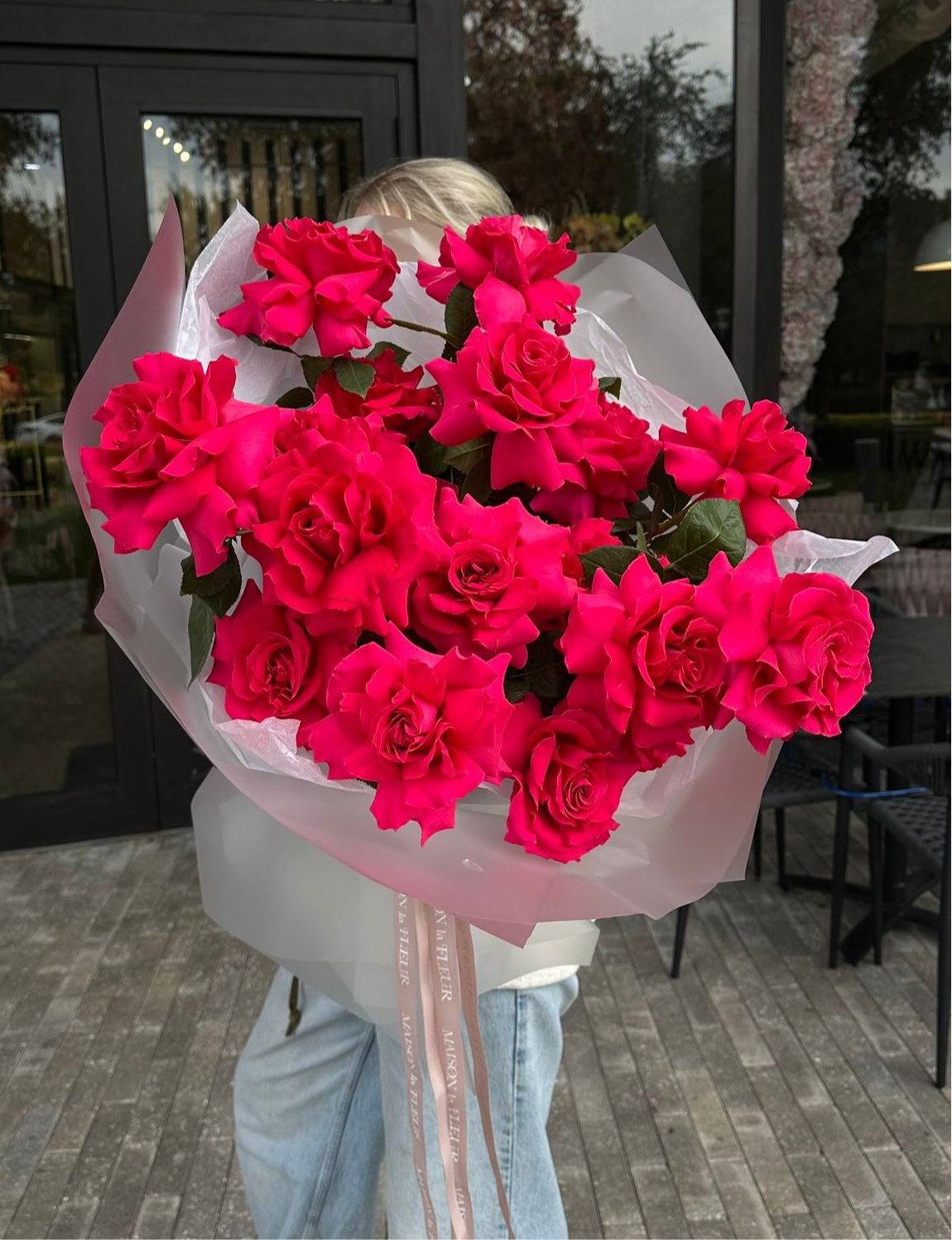 "Hot For You!" - 2 Dozen long stem hot pink premium roses - Maison la Fleur