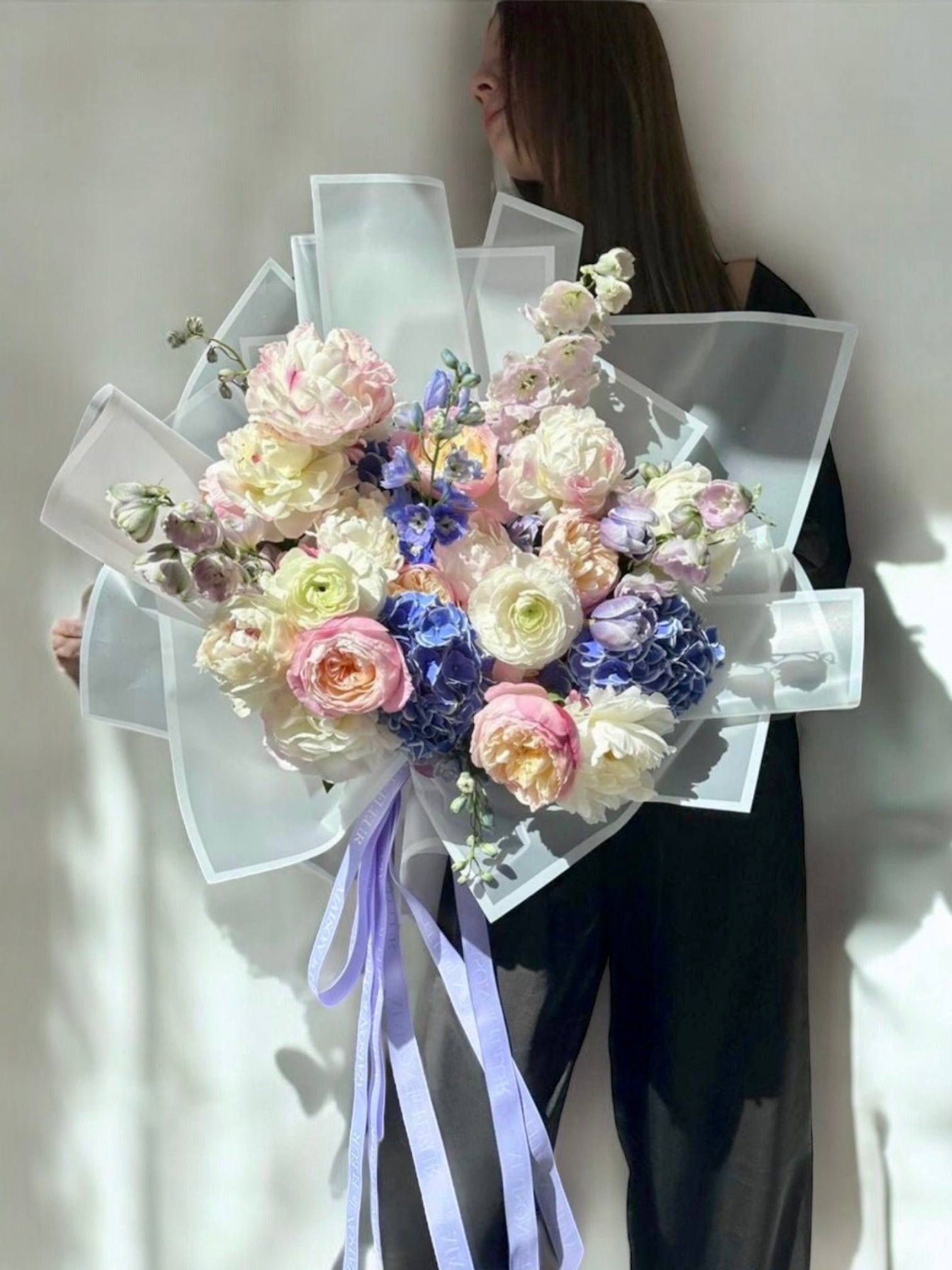 Intricate romance - Dutch hydrangea, peonies, David Austin garden roses, delphinium and ranunculus - Maison la Fleur