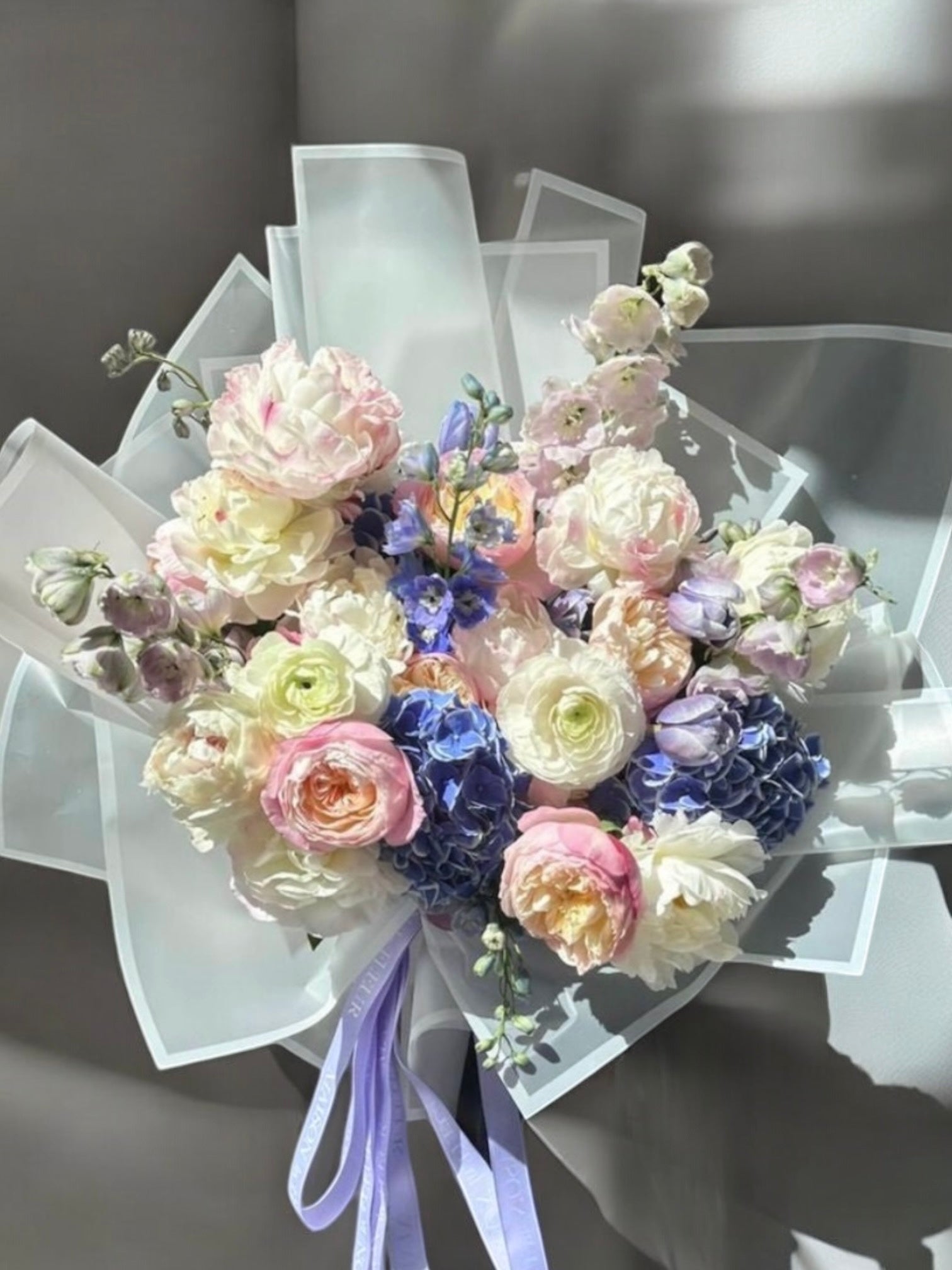 Intricate romance - Dutch hydrangea, peonies, David Austin garden roses, delphinium and ranunculus - Maison la Fleur