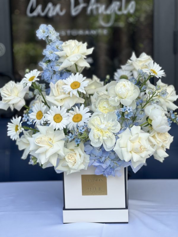 Jardin Bleu - premium roses, peonies, hydrangea, delphinium, daisies, and tweedia flower - Maison la Fleur