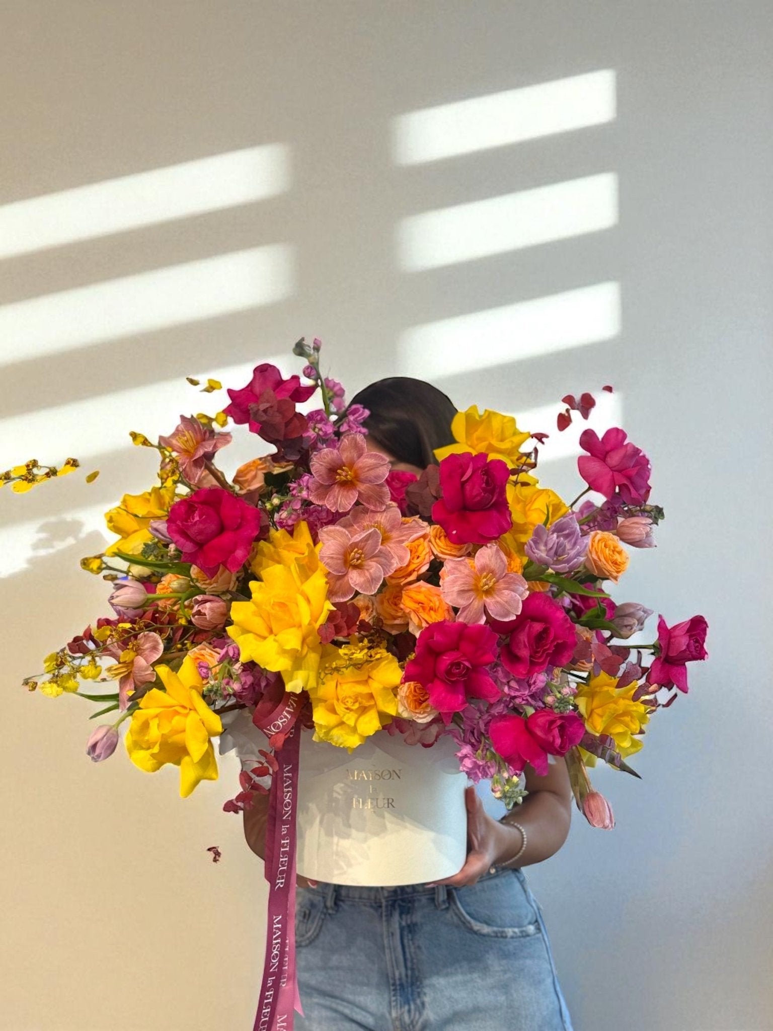 La Dolce Vita - Vibrant and bold european style arrangement with dutch tulips, premium garden roses, hydrangea - Maison la Fleur