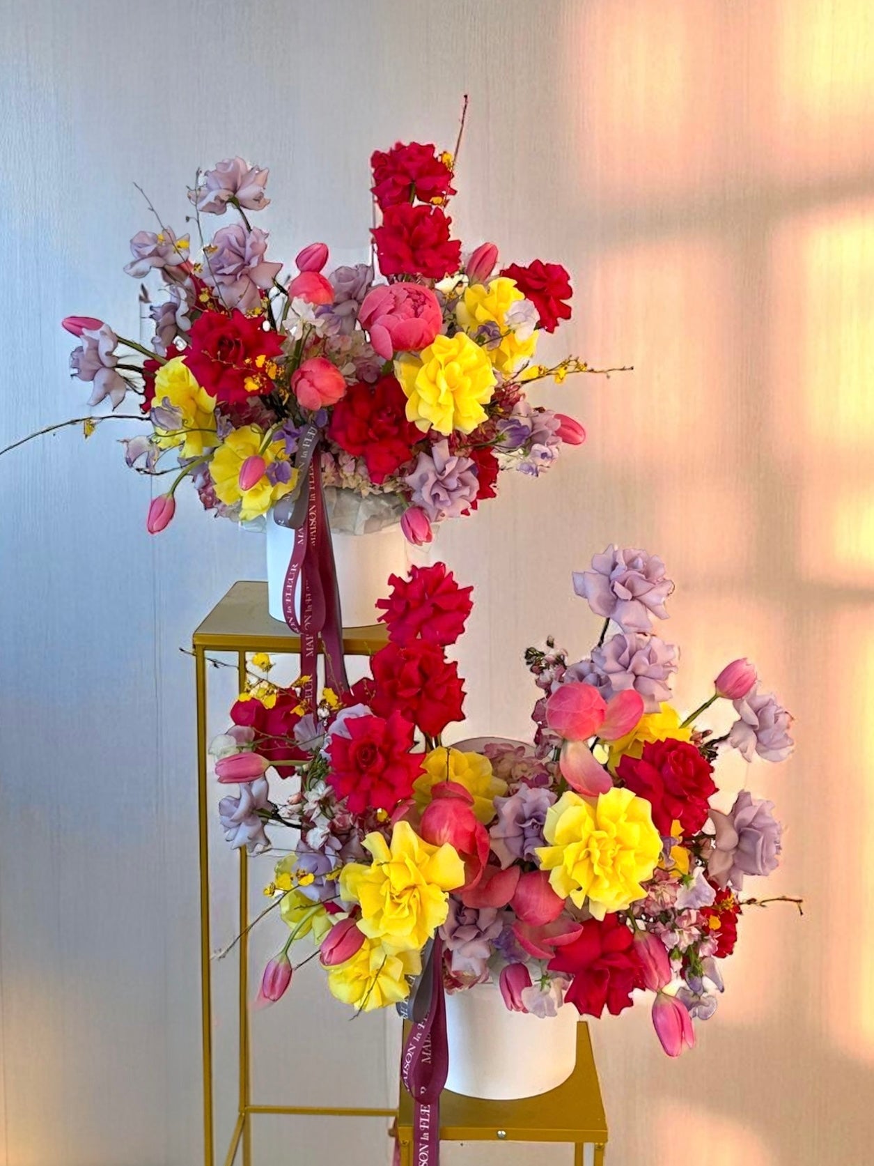 La Dolce Vita - Vibrant and bold european style arrangement with dutch tulips, premium garden roses, hydrangea - Maison la Fleur