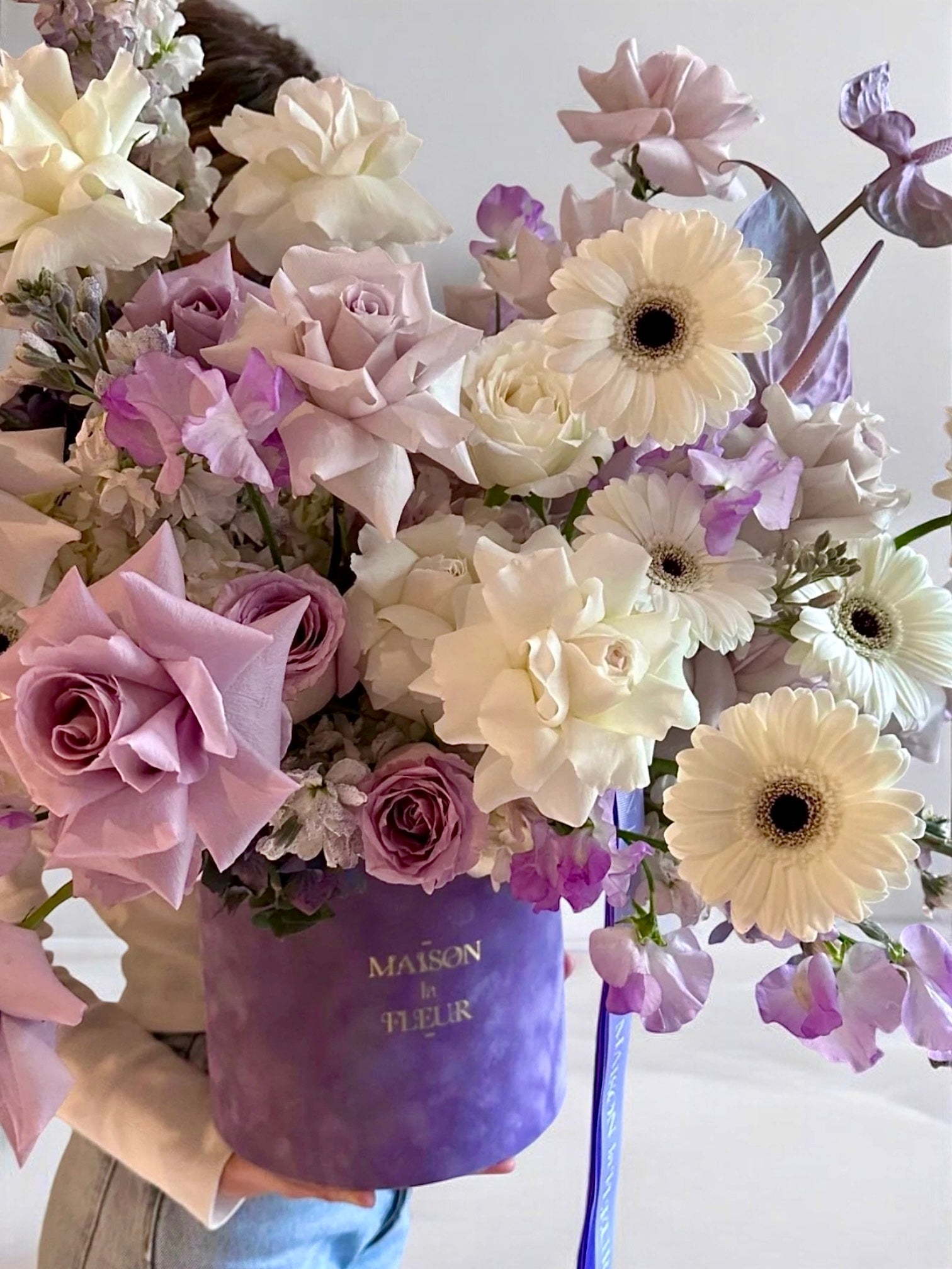 Lavender Mist - Premium long stem roses, David Austin garden roses, gerbera, sweet pea, anthurium, and stock flower - Maison la Fleur