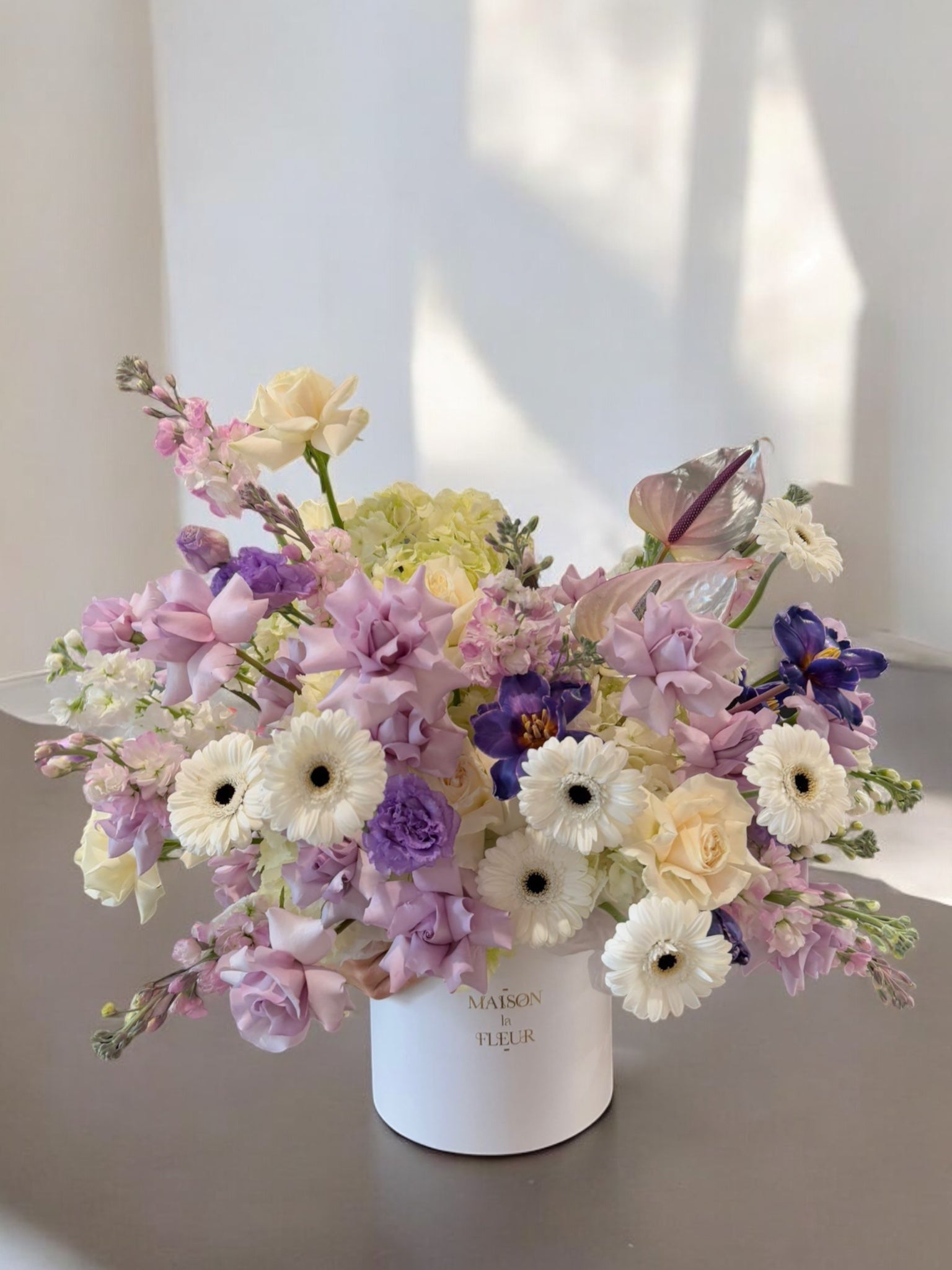 Lavender Mist - Premium long stem roses, David Austin garden roses, gerbera, sweet pea, anthurium, and stock flower - Maison la Fleur