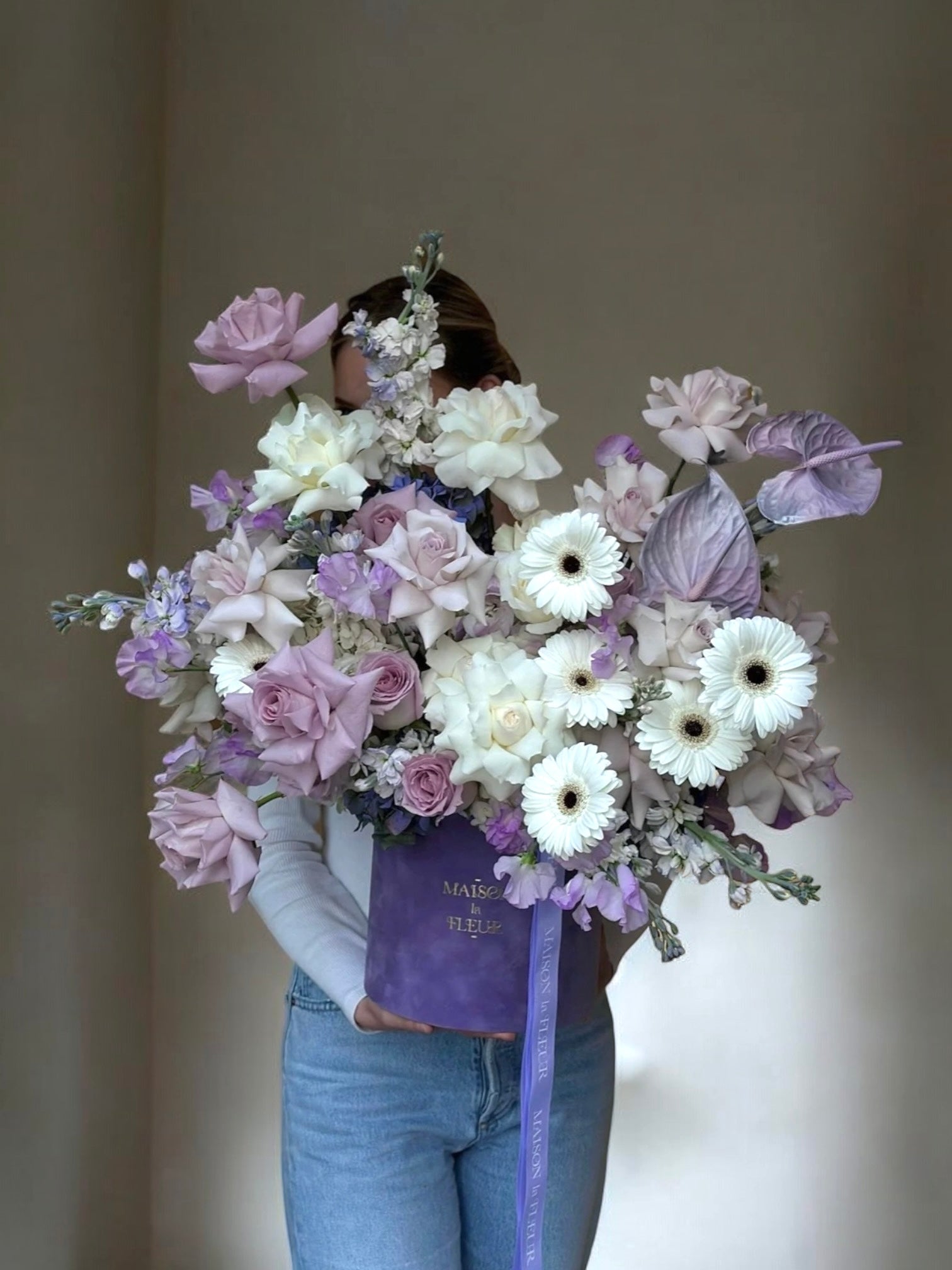 Lavender Mist - Premium long stem roses, David Austin garden roses, gerbera, sweet pea, anthurium, and stock flower - Maison la Fleur