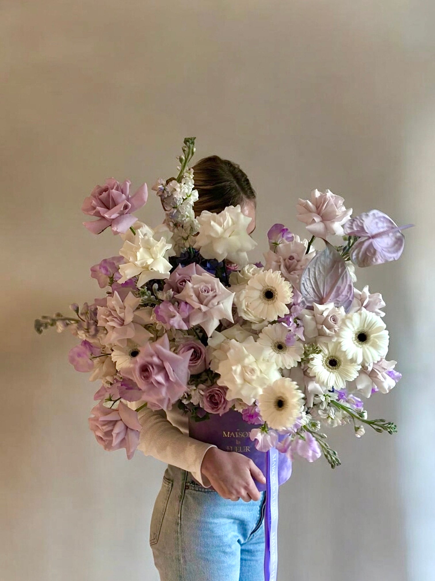 Lavender Mist - Premium long stem roses, David Austin garden roses, gerbera, sweet pea, anthurium, and stock flower - Maison la Fleur