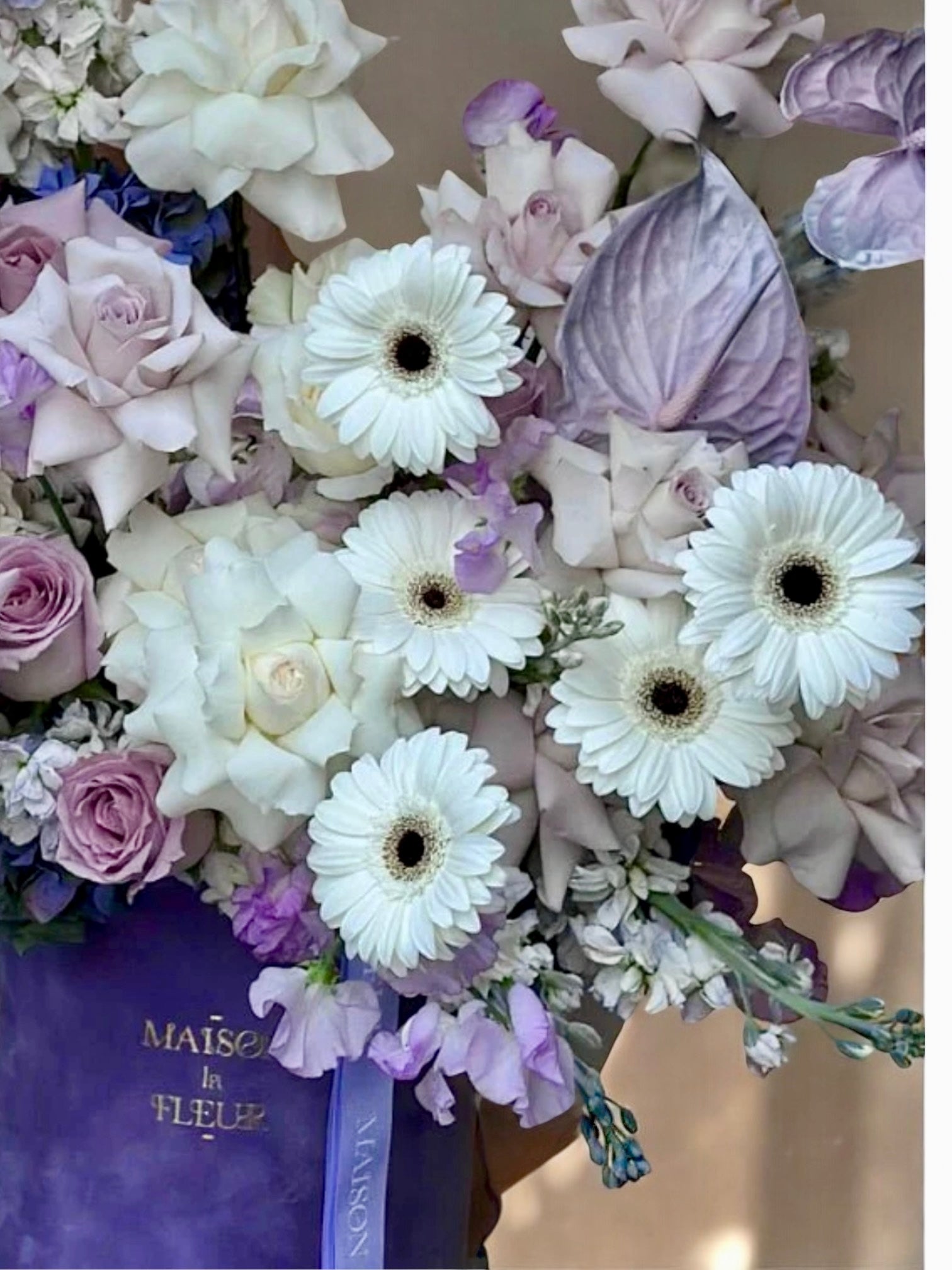 Lavender Mist - Premium long stem roses, David Austin garden roses, gerbera, sweet pea, anthurium, and stock flower - Maison la Fleur