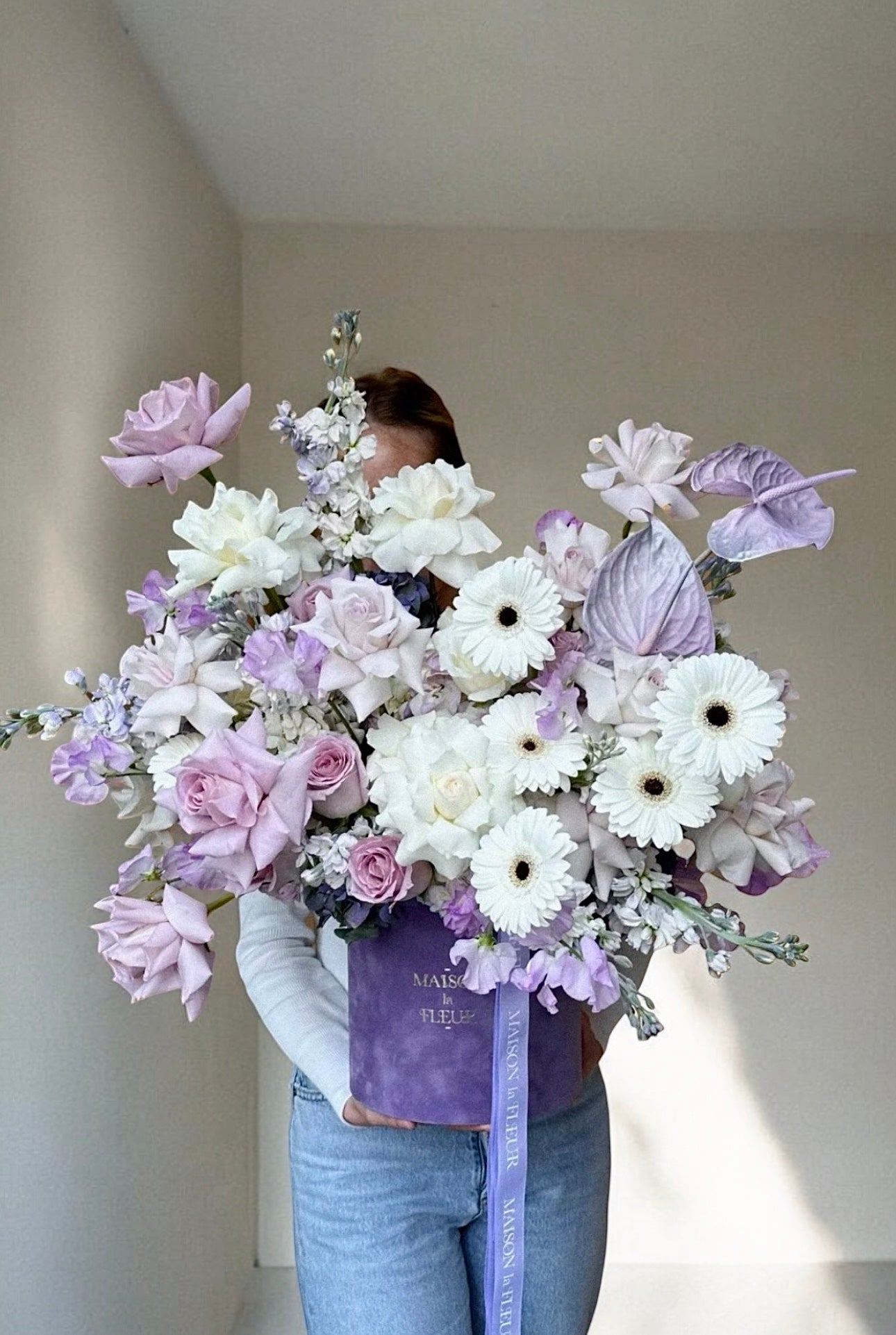 Lavender Mist - Premium long stem roses, David Austin garden roses, gerbera, sweet pea, anthurium, and stock flower - Maison la Fleur