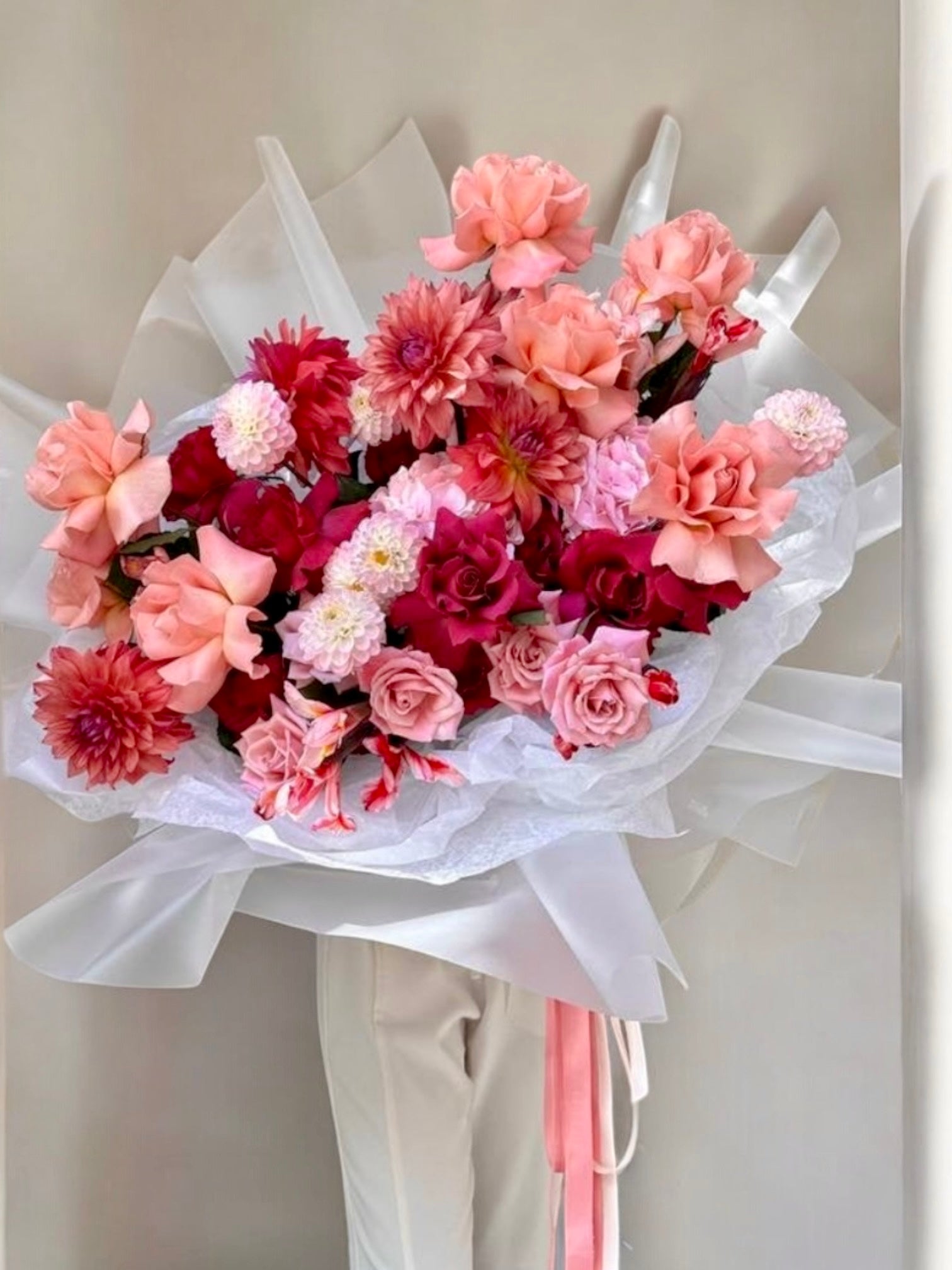 Lost Cherry Lust - Premium Long stem roses, dahlias, European hydrangea, and VIP Iris - Maison la Fleur