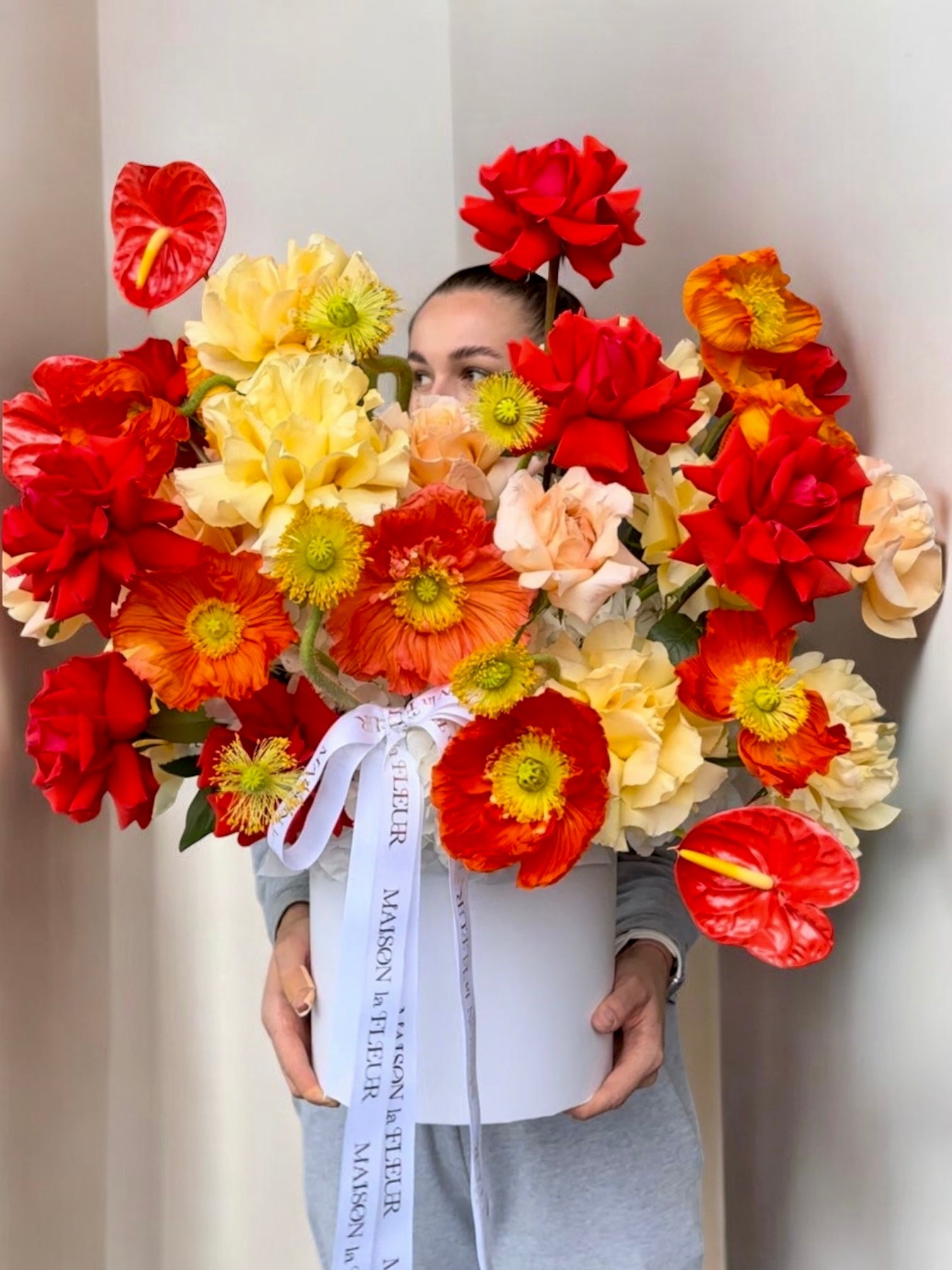 Lucky Rouge - Beautiful italian poppies, long stem roses, anthurium - Maison la Fleur