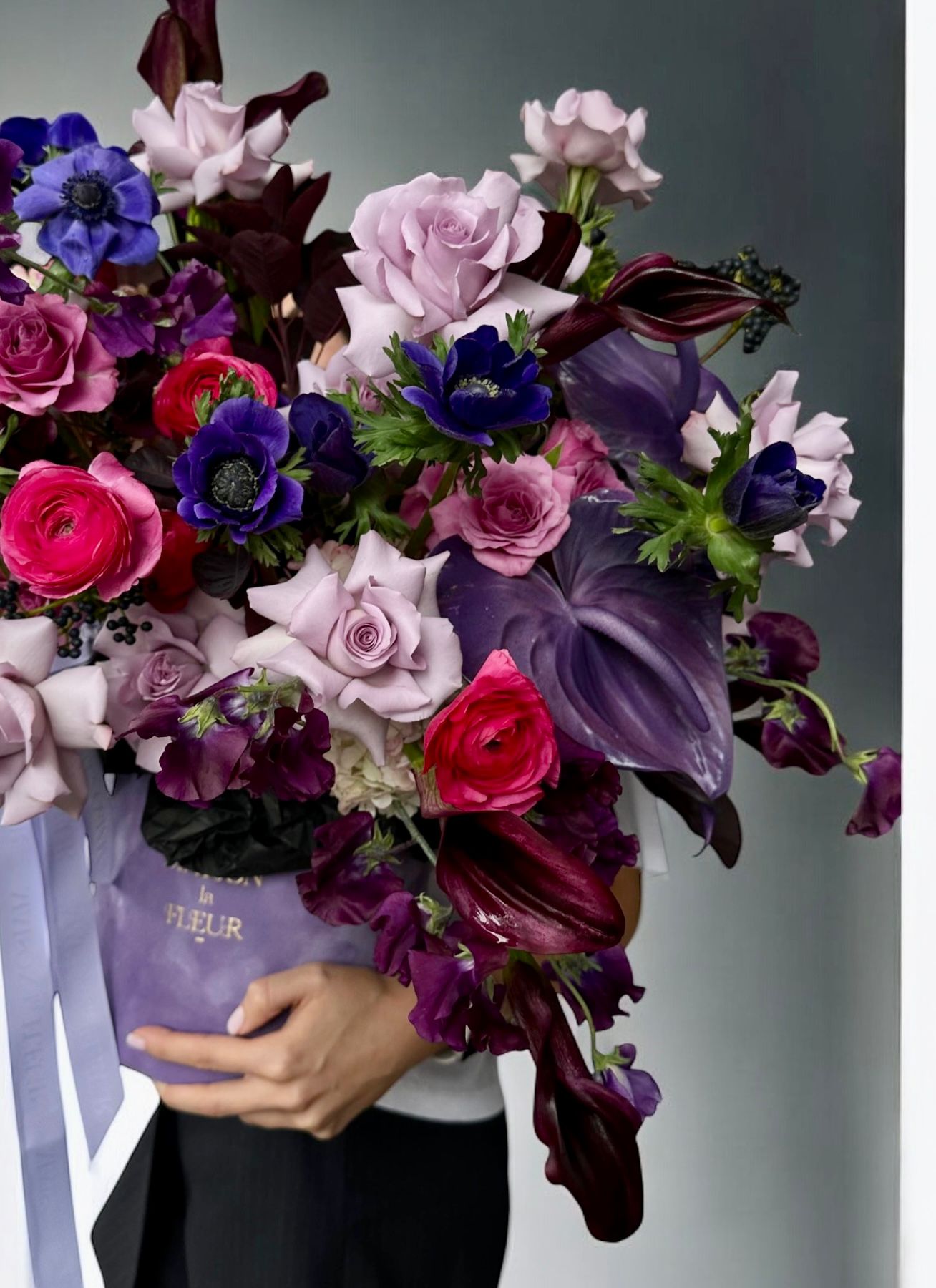 Mademoiselle - delicate European style arrangement with hydrangea, ranunculus , anemones and premium roses - Maison la Fleur