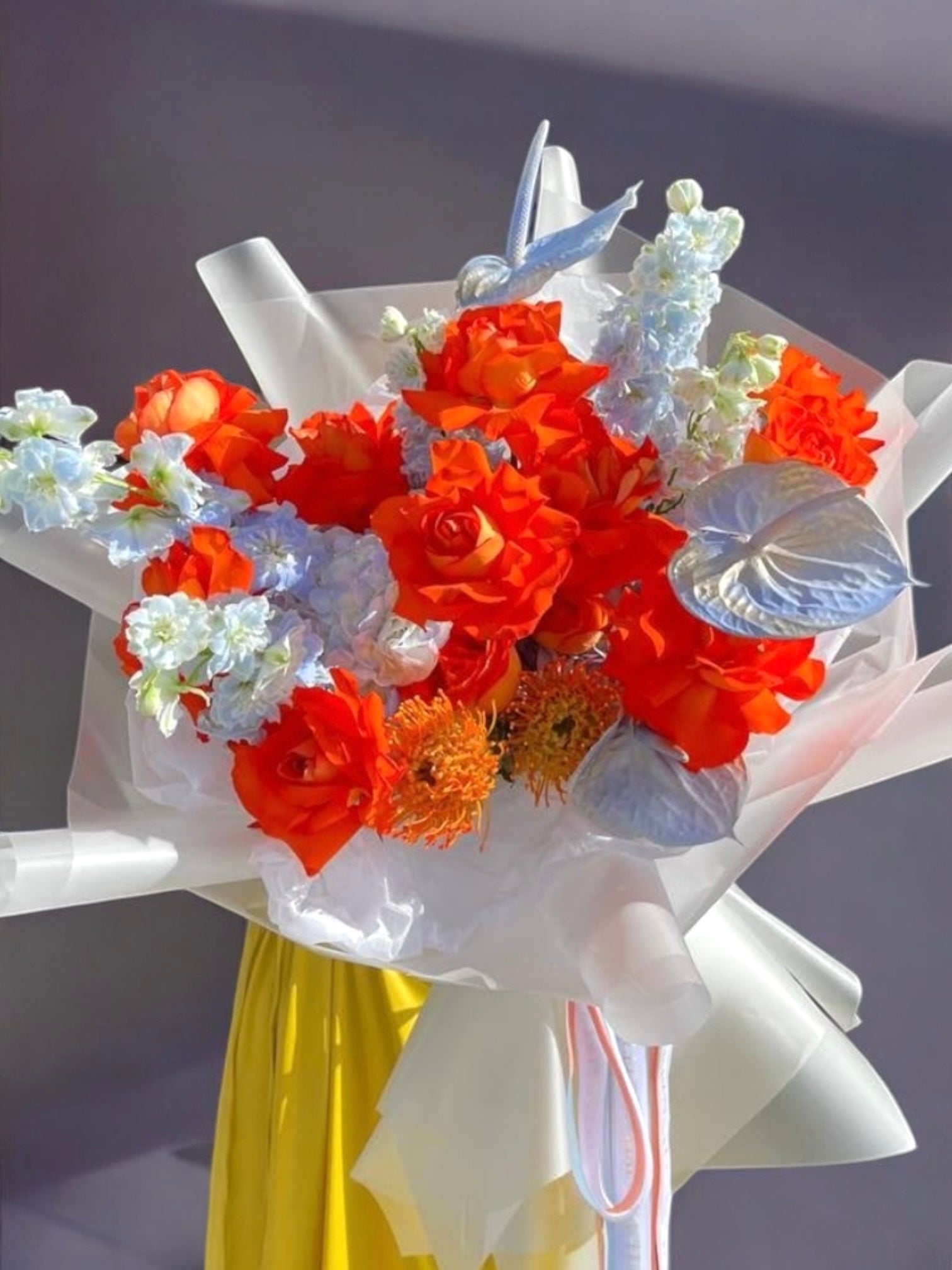 My Orange Obsession - Long stem premium roses, anthurium and delphinium - Maison la Fleur