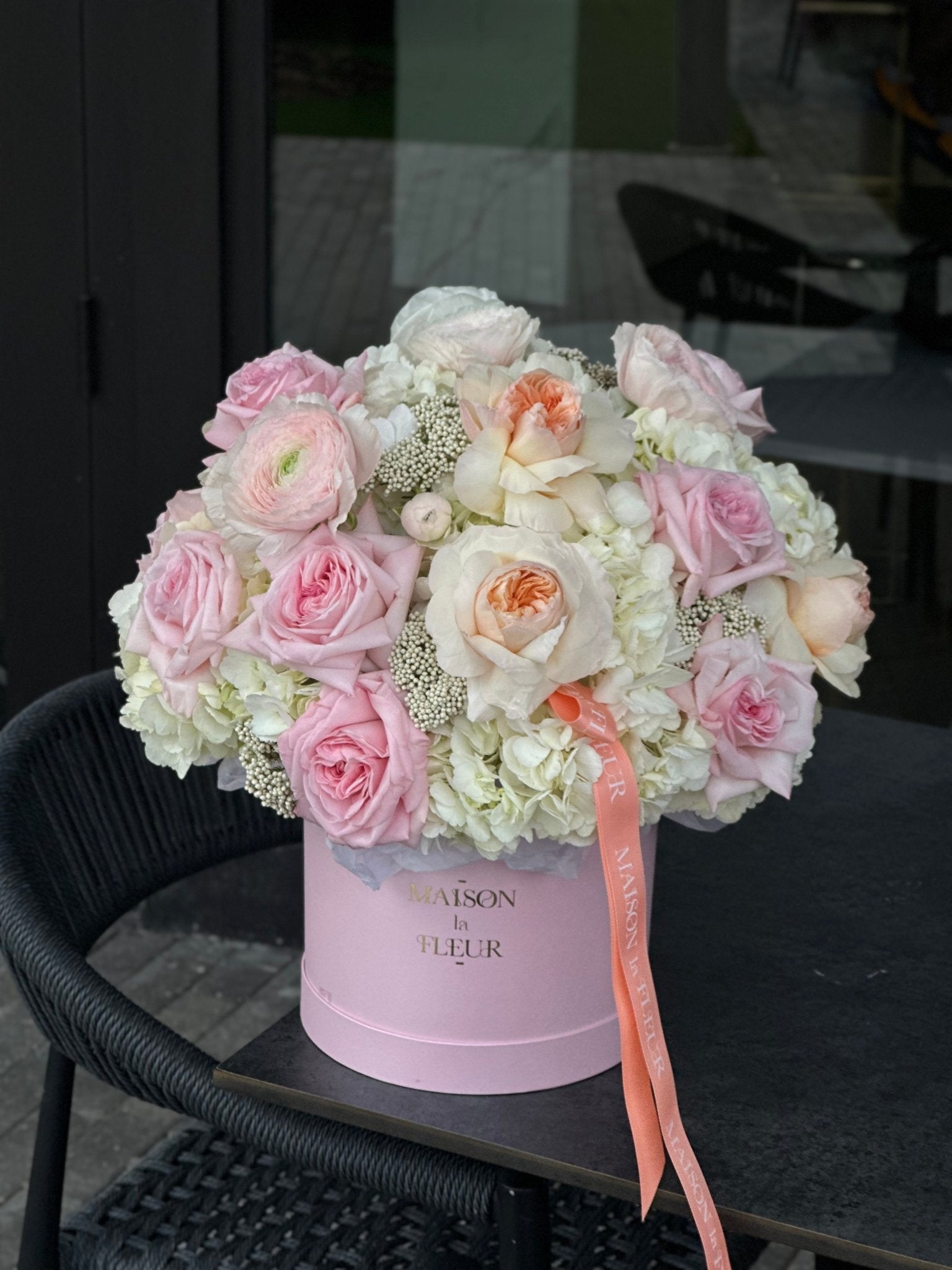 Pink Butterflies - premium peonies, long stem roses, tulips, hydrangea, and ranunculus - Maison la Fleur