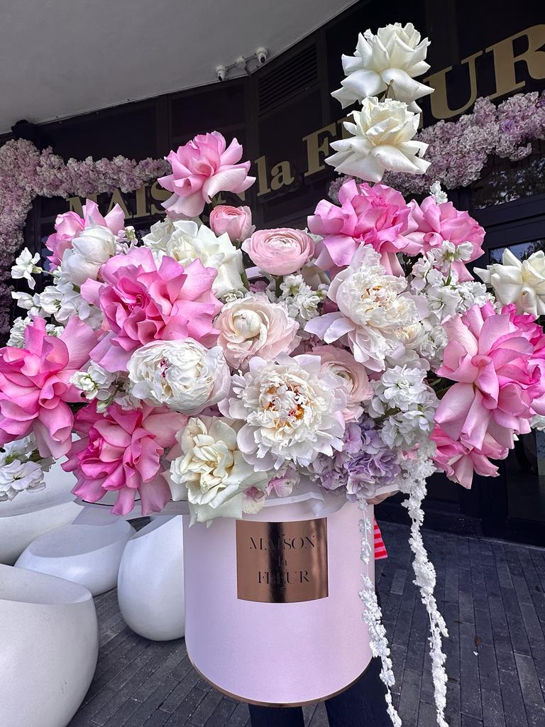 Pink - ing for you - Xtra Large beautiful arrangement with long stem roses, peonies, Dutch hydrange, Dutch ranunculus, stock and amaranthus - Maison la Fleur