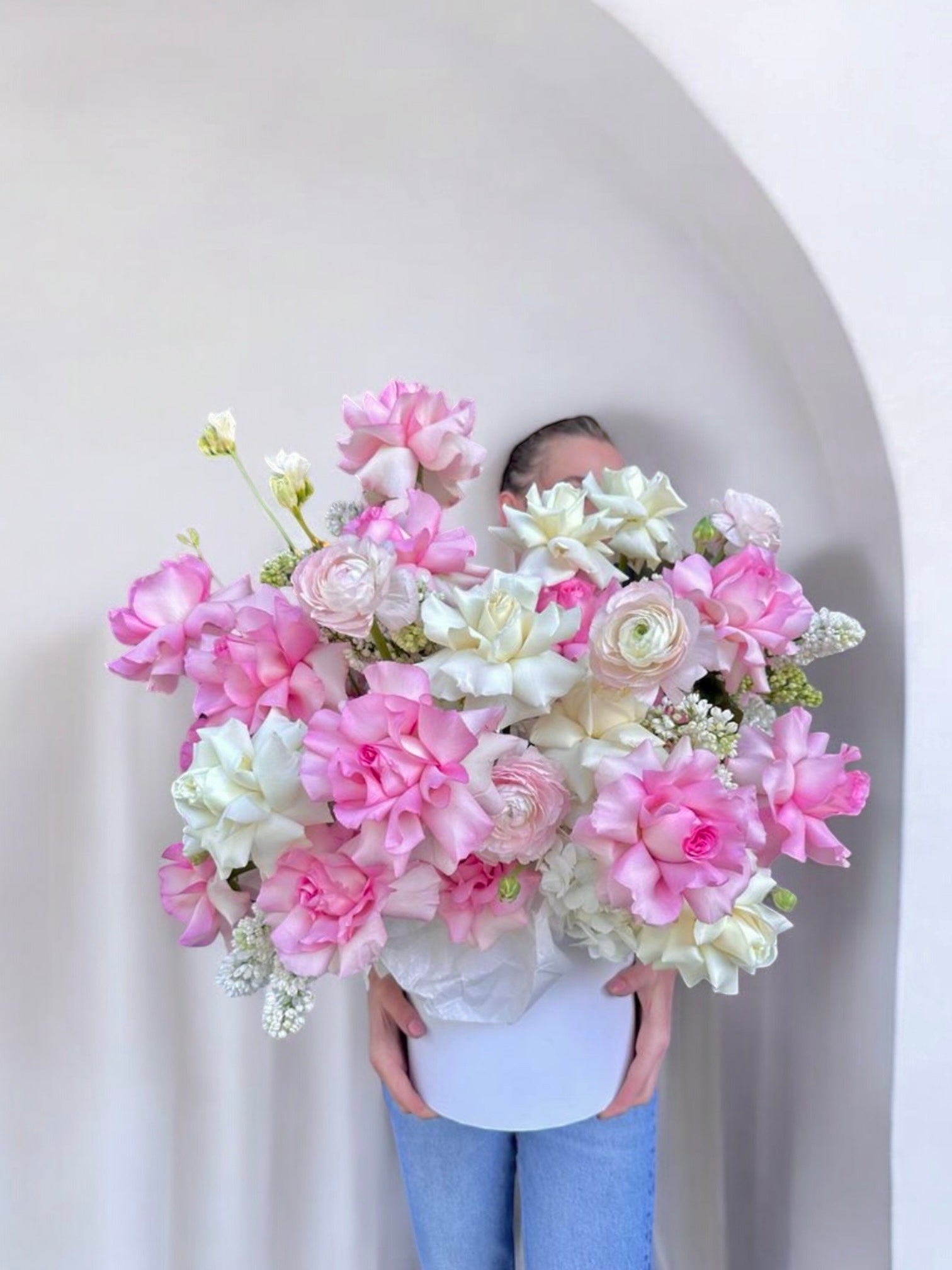 Pink - ing for you - Xtra Large beautiful arrangement with long stem roses, peonies, Dutch hydrange, Dutch ranunculus, stock and amaranthus - Maison la Fleur