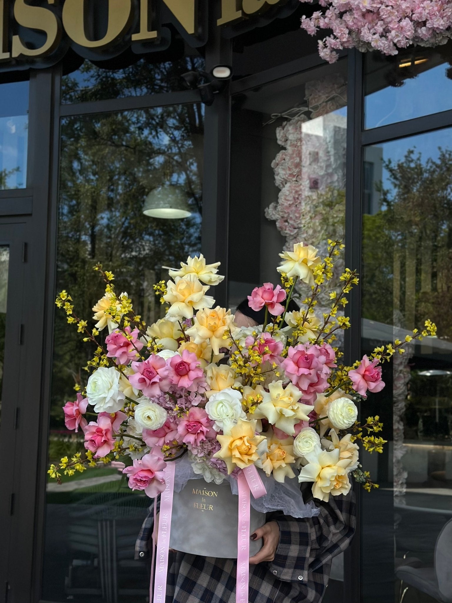 Solar Beauty - Premium long stem roses, Dutch color enhanced tulips, hydrangea and ginestra - Maison la Fleur