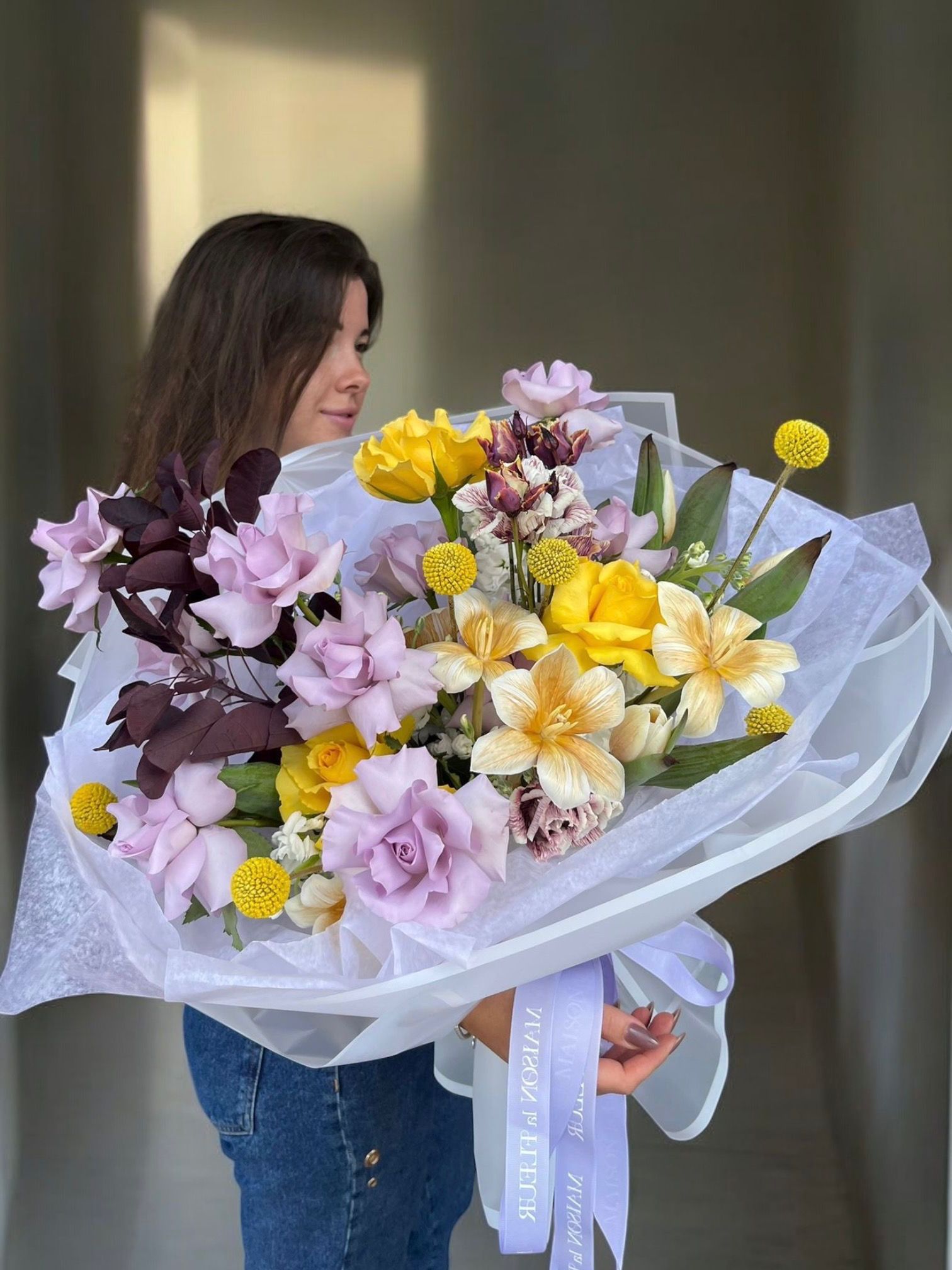 Summer Glow - Purple and yellow mixed premium bouquet - Maison la Fleur