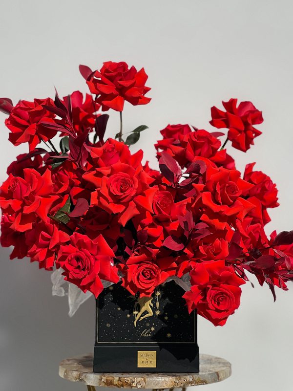 Long Stem Red Roses, "Happy Birthday" zodiac box with 50 premium long stem red roses - Maison la Fleur