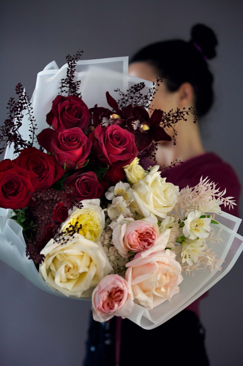 Cream and Red Roses, Merlot Romance - Cream and red premium roses