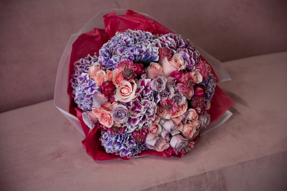 Peach and Purple Bouquet, Mona Lisa Smile - Blue, purple and peach premium mixed flowers