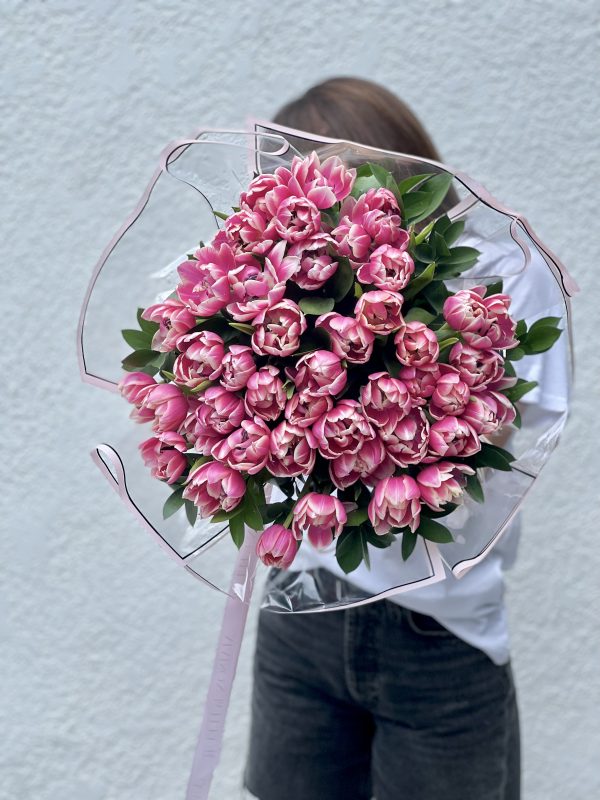Double Tulips Flower Bouquet, Pink Bliss - 50 beautiful Dutch double tulips