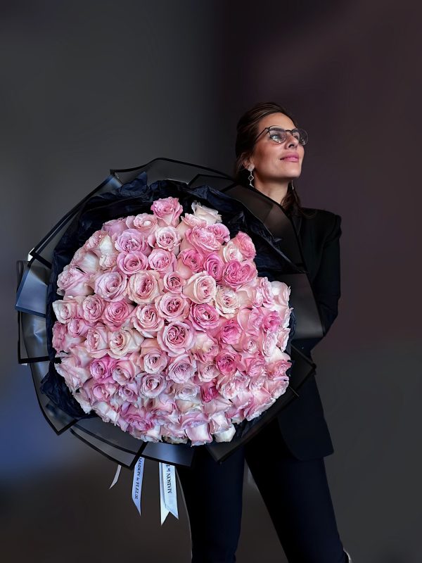 Long Stem Pink Roses Bouquet, Pink Camo - Premium long stem pink roses