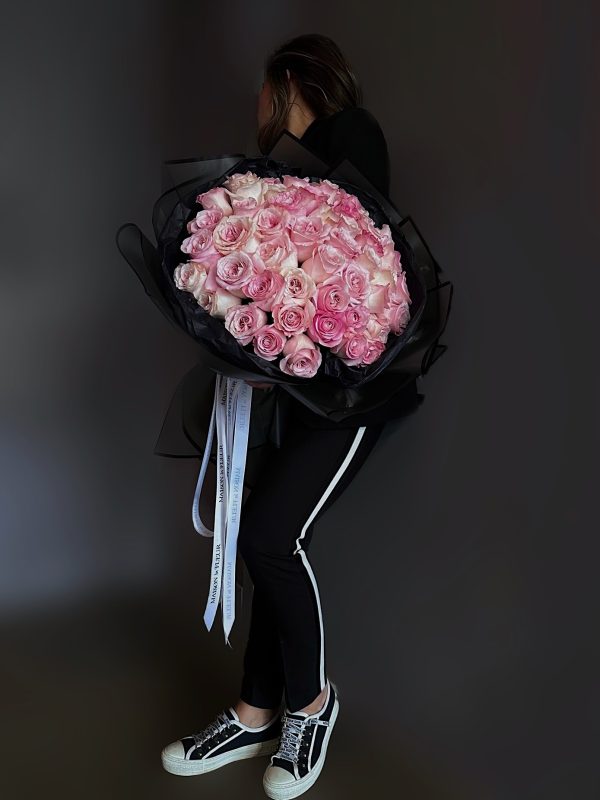 Long Stem Pink Roses Bouquet, Pink Camo - Premium long stem pink roses